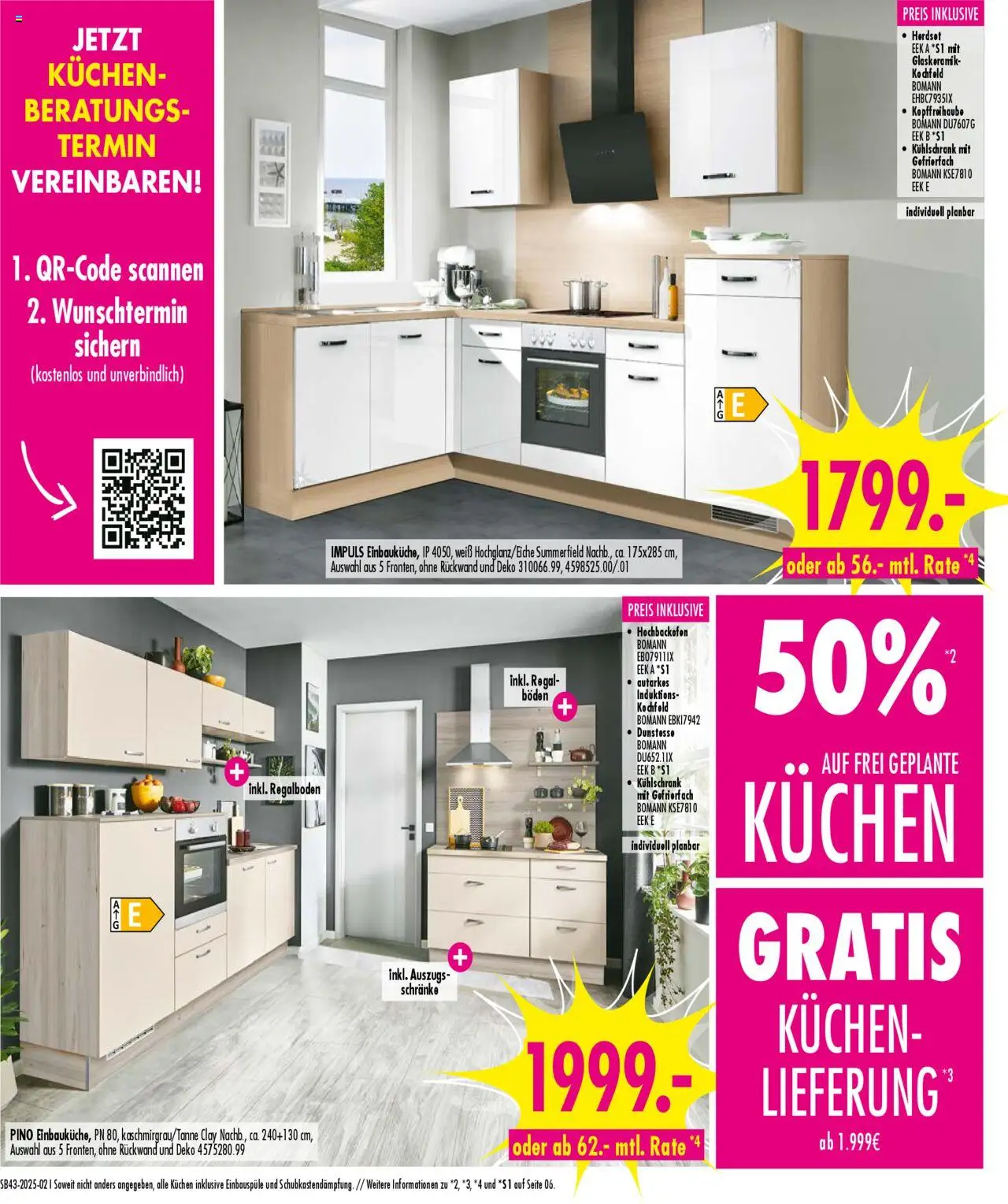 SB Möbel Boss Prospekt 	 – gültig ab 18.10.2025 | Seite: 2 | Produkte: Regal, Kühlschrank, Kochfeld, Kuchen