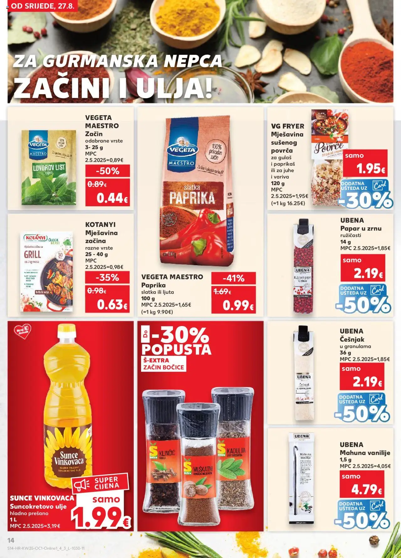Kaufland katalog | vrijedi od 27.08.2025 | Stranica: 14 | Proizvodi: Suncokretovo ulje, Ulje, Paprika, Papar
