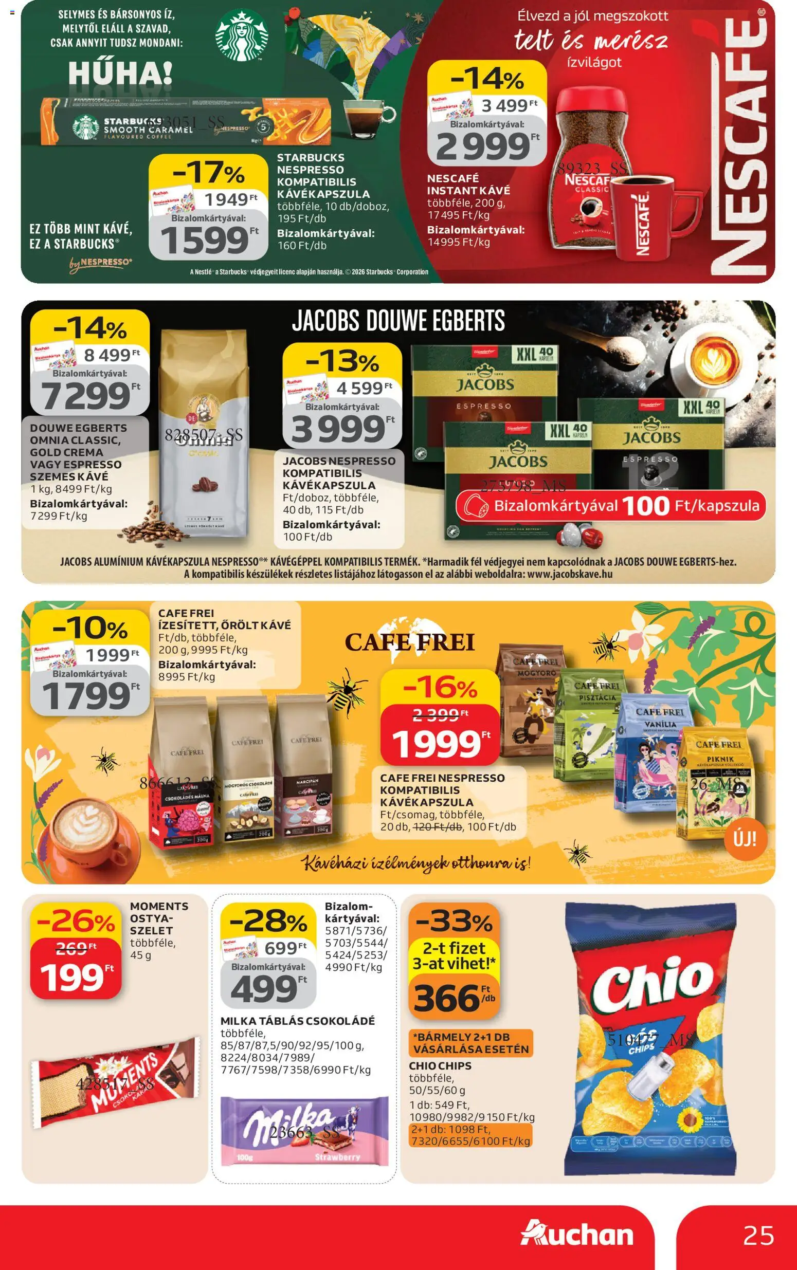 Auchan akciós ujság - amely érvényes a következő dátumtól: 12.03.2026 | Oldal: 25 | Termékek: Nescafé, Mogyoró, Pisztácia, Csokoládé