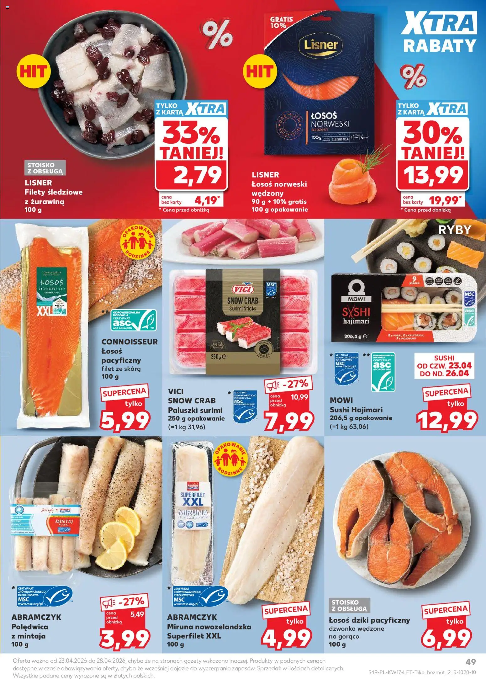 Kaufland gazetka od 23.04.2026 | Strona: 49 | Produkty: Karta, Łosoś, Paluszki surimi, Paluszki