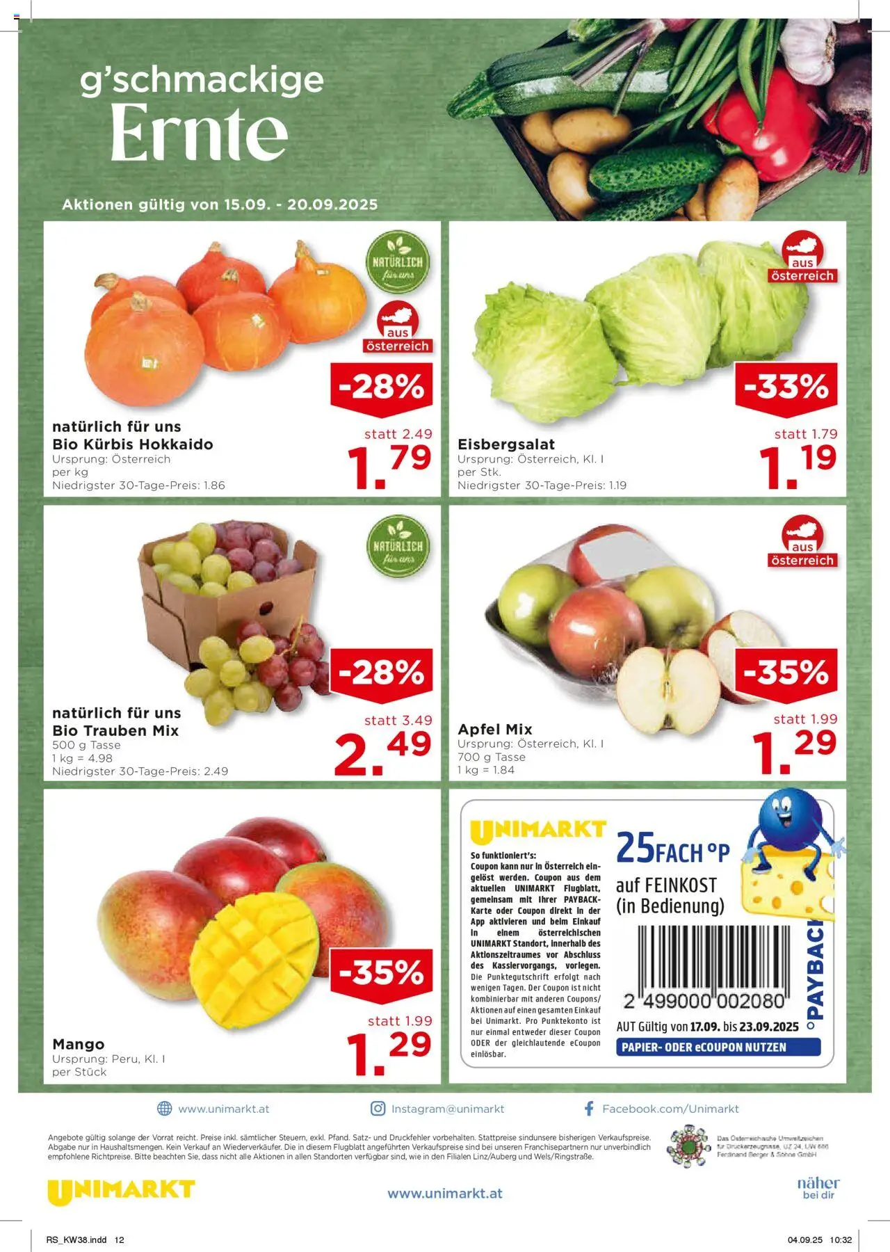 Unimarkt Nord gültig ab 17.09.2025 | Seite: 14 | Produkte: Mango, Kürbis, Äpfel