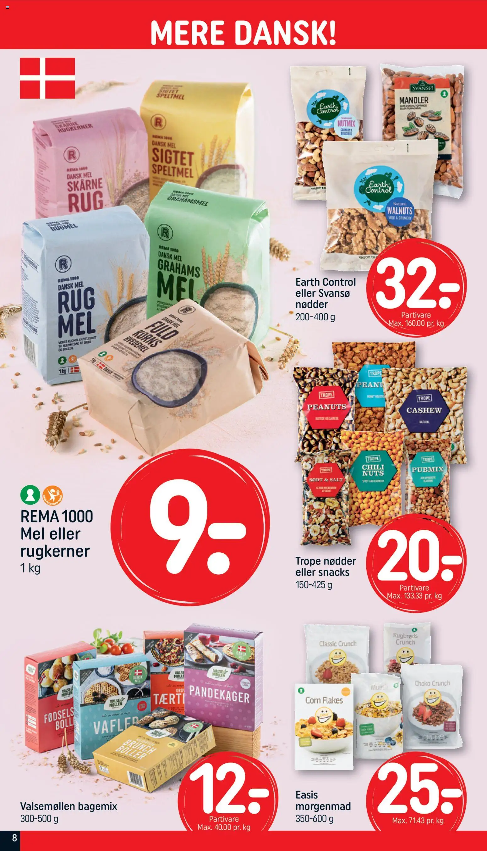 Rema 1000 tilbudsavis – gyldig fra 19.04.2026 | Side: 8 | Produkter: Nødder, Mel, Mandler, Salt