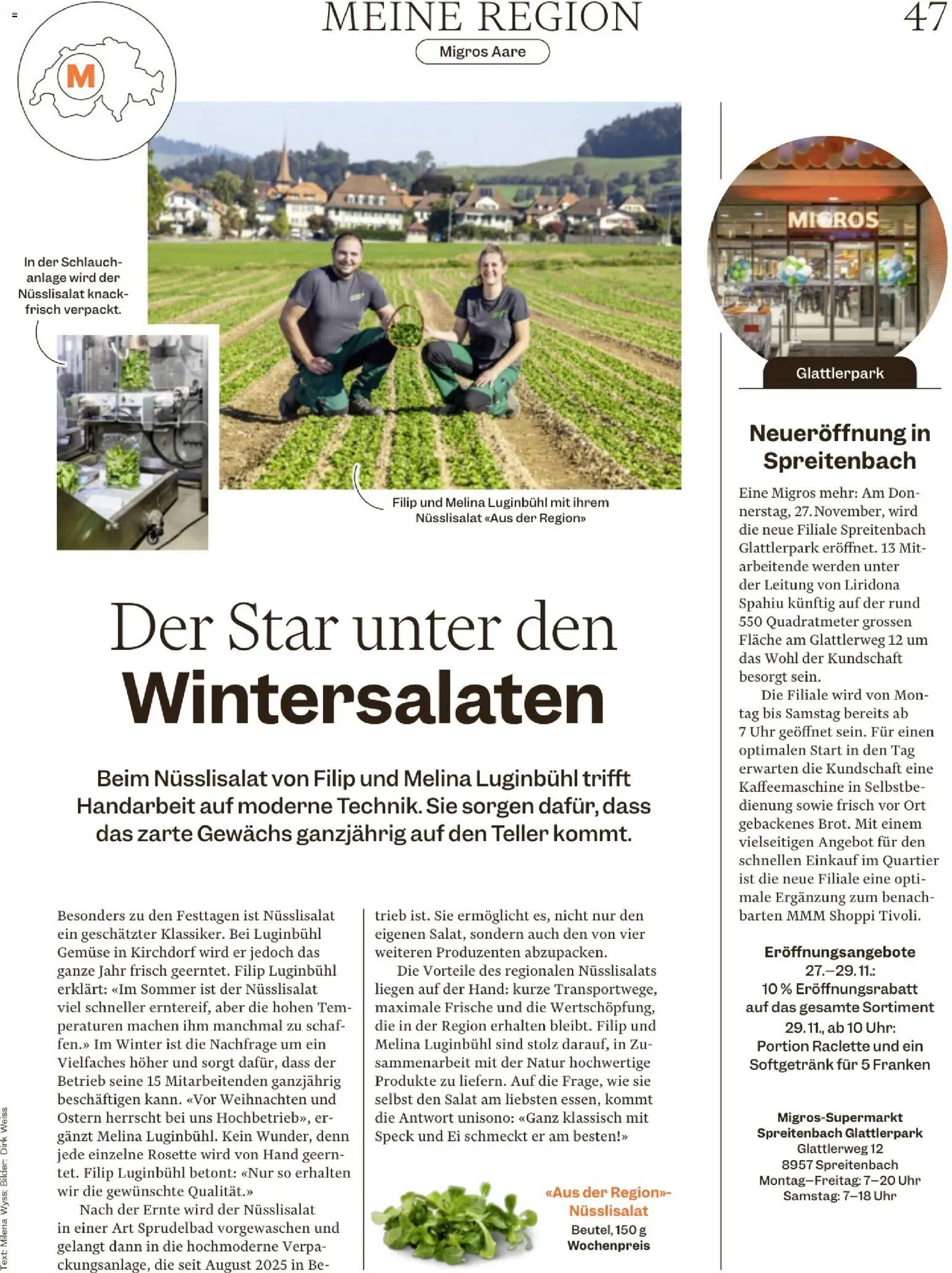 Migros Magazin – gültig ab 24.11.2025 | Seite: 47 | Produkte: Gemüse, Uhr, Raclette, Kaffeemaschine