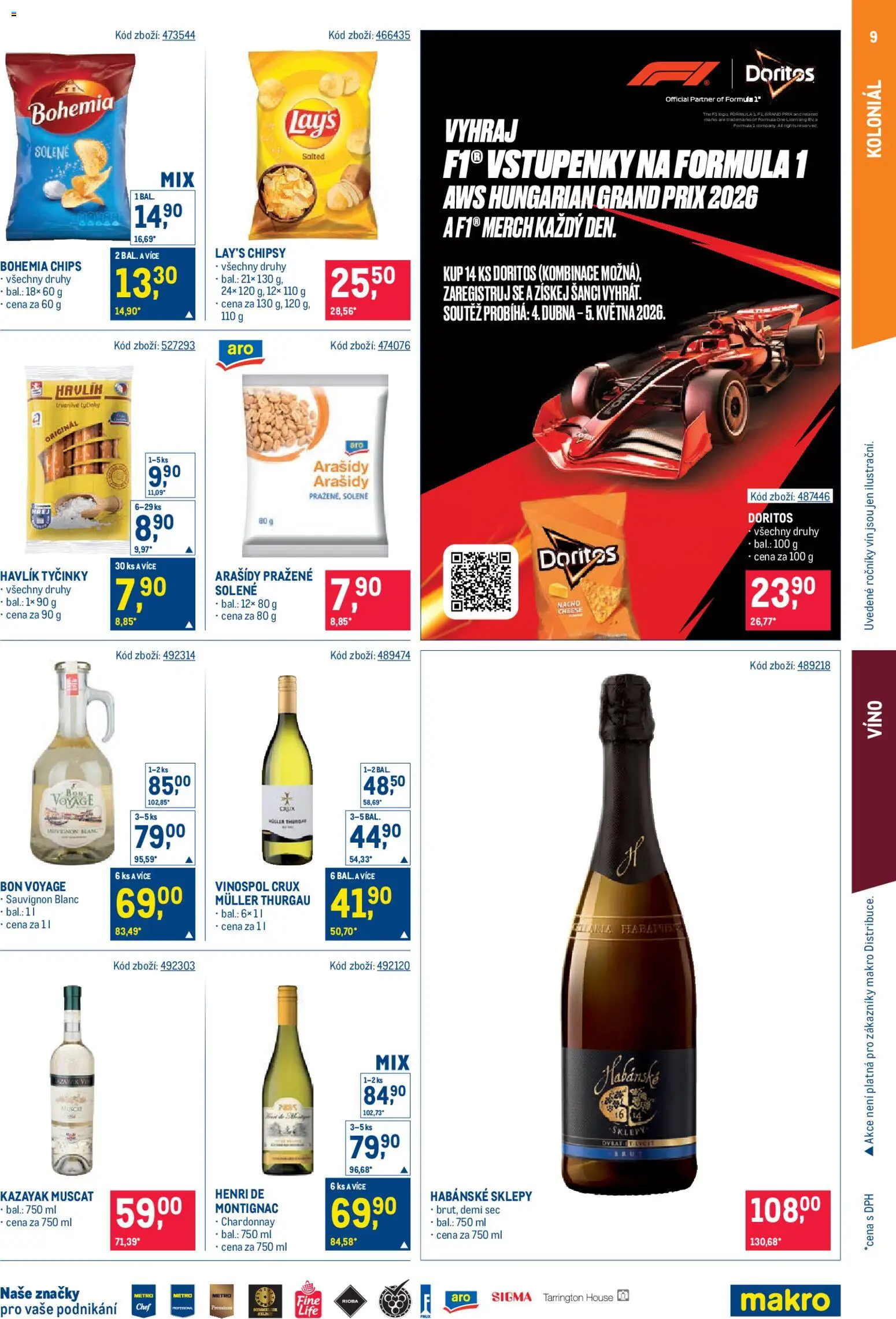 Makro leták - Maloobchod od 22.04.2026 | Strana: 9 | Produkty: Tyčinky, Doritos, Lay's, Bohemia chips