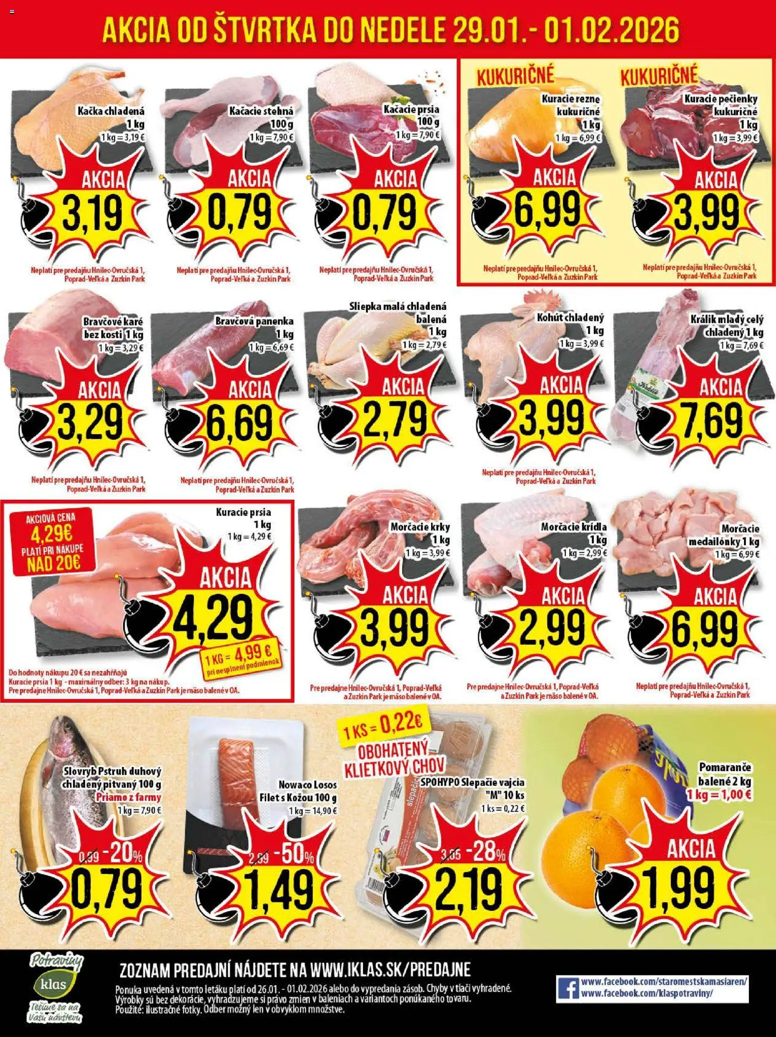 Nové Klas akcie – leták je platný od 26.01.2026 | Strana: 25 | Produkty: Pomaranče, Kačacie stehná, Bravčová panenka, Bravčové karé