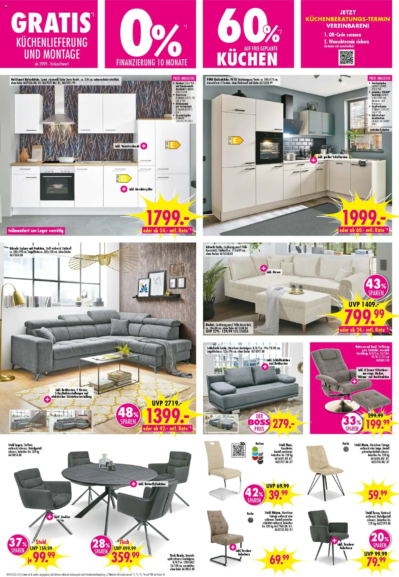 SB Möbel Boss Prospekt Nordhausen – gültig ab 28.03.2026 | Seite: 2 | Produkte: Relaxsessel, Kühlschrank, Backofen, Brot