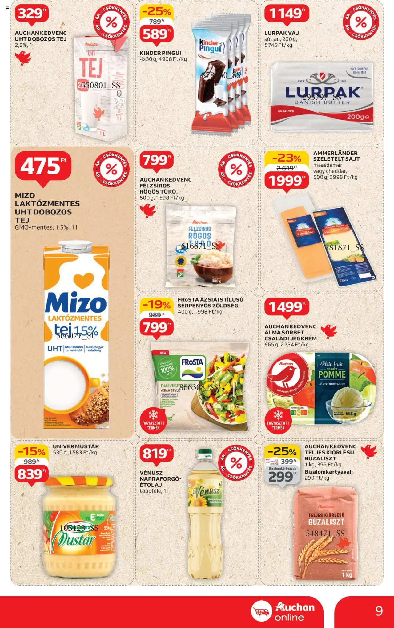 Auchan akciós ujság - amely érvényes a következő dátumtól: 07.08.2025 | Oldal: 9 | Termékek: Alma, Túró, Szeletelt sajt, Jégkrém