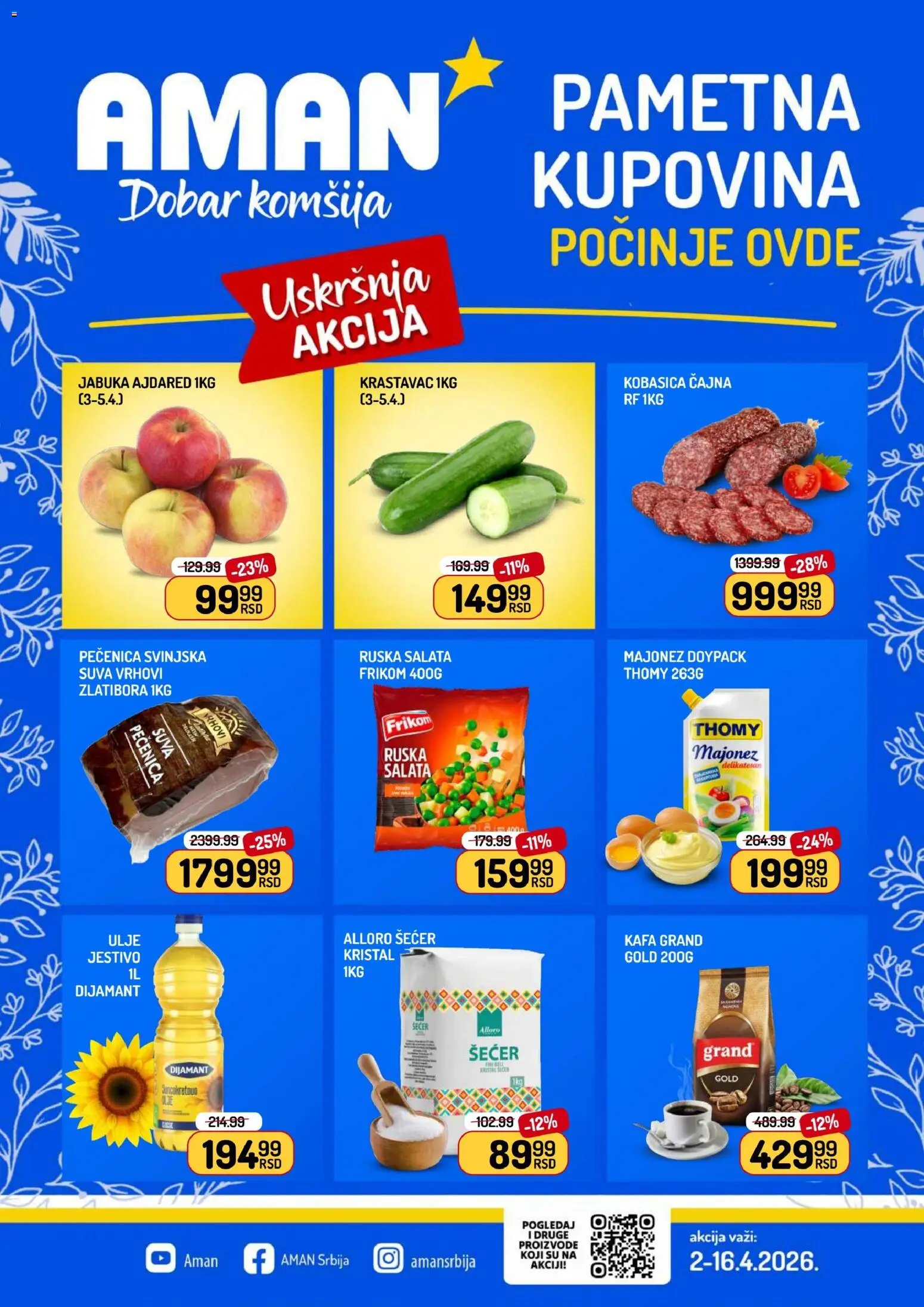 Aman katalog - važi od 02.04.2026 | Strana: 1 | Proizvode: Majonez, Krastavac, Ulje, Pečenica