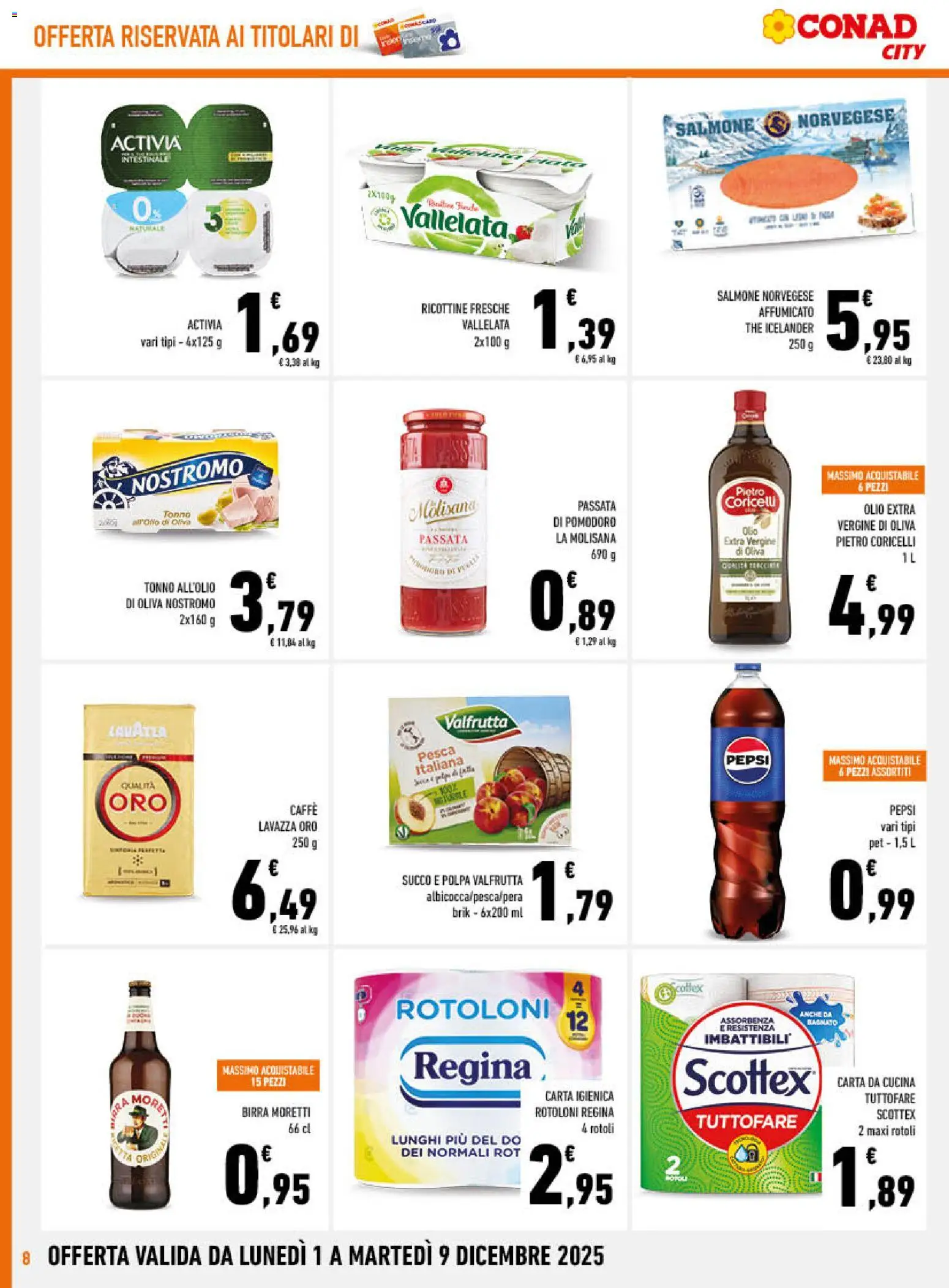 Volantino Conad del 01.12.2025 | Pagina: 8 | Prodotti: Succo, Birra Moretti, The, Pepsi