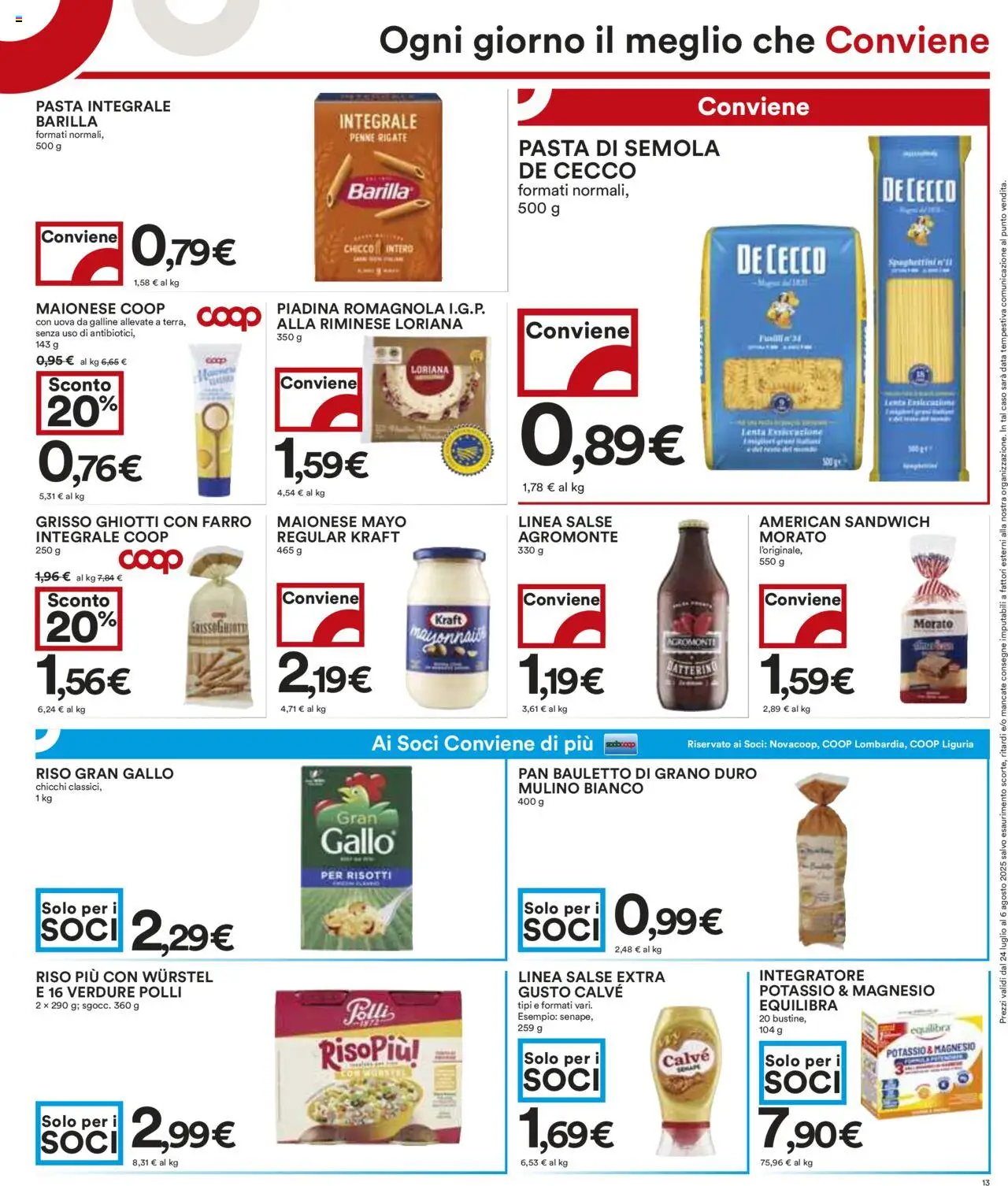 Volantino COOP del 24.07.2025 | Pagina: 13 | Prodotti: Uova, Verdure, Pasta, Wurstel