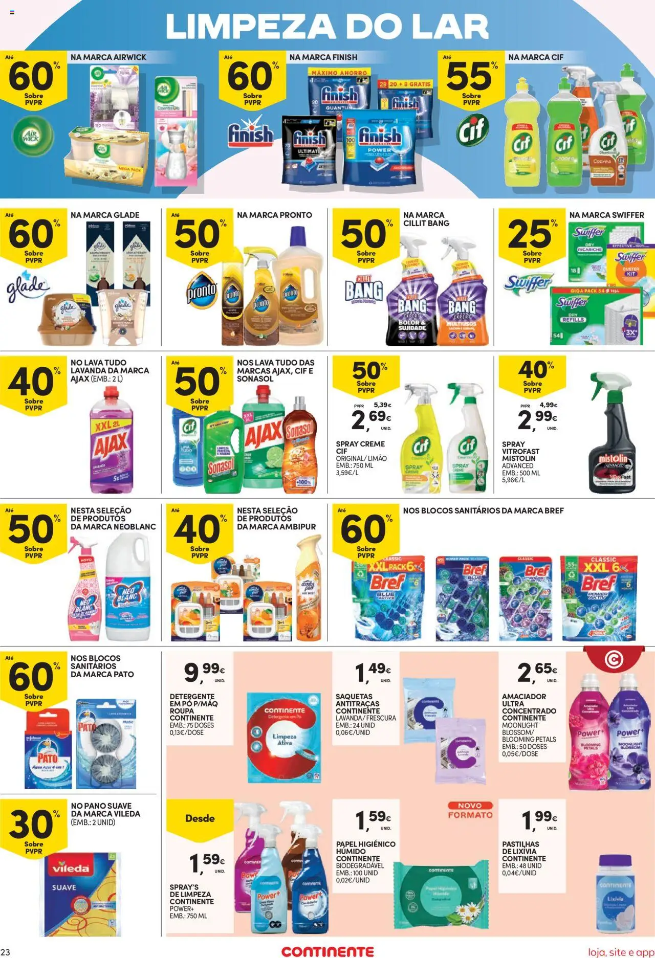 Continente Semanal Continente Bom Dia │ válido de 19.08.2025 | Página: 23 | Produtos: Agua, Papel higiénico, Pó, Detergente