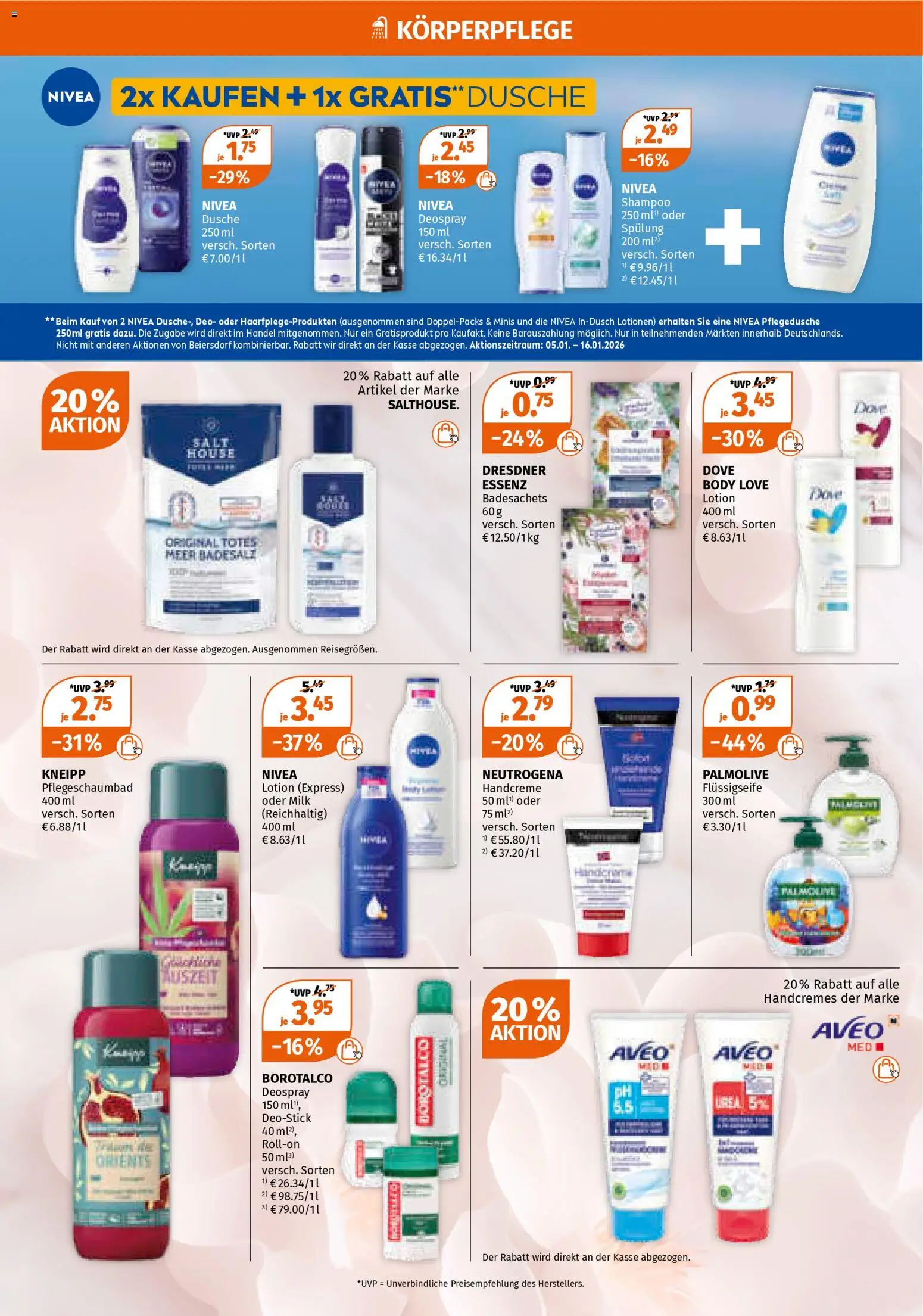 Müller Prospekt 	 – gültig ab 05.01.2026 | Seite: 4 | Produkte: Dusche, Shampoo, Spülung, Handcreme