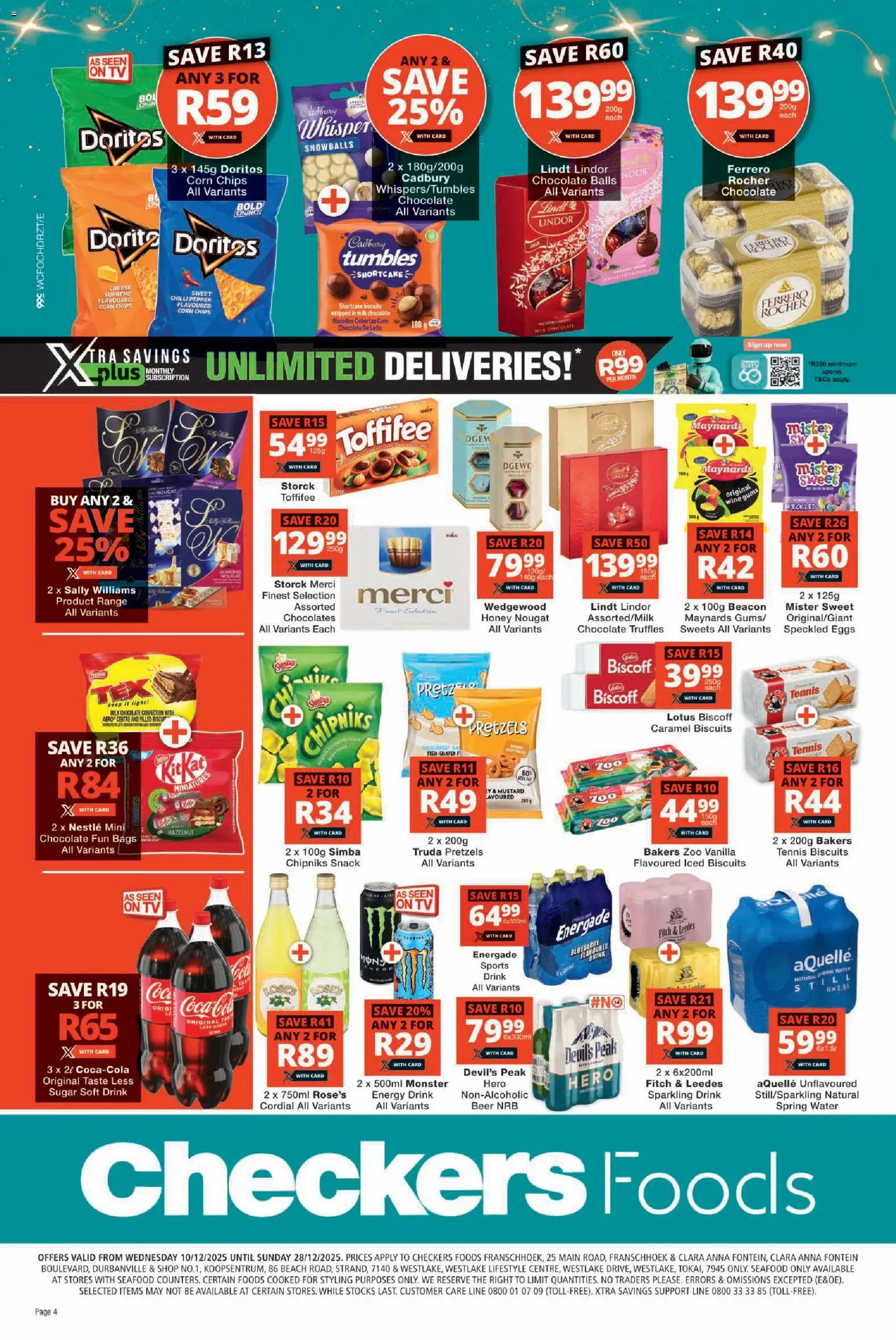 New Checkers catalogue – valid from 10.12.2025 | Page: 4 | Products: Sweets, Cheese, Eggs, Caramel