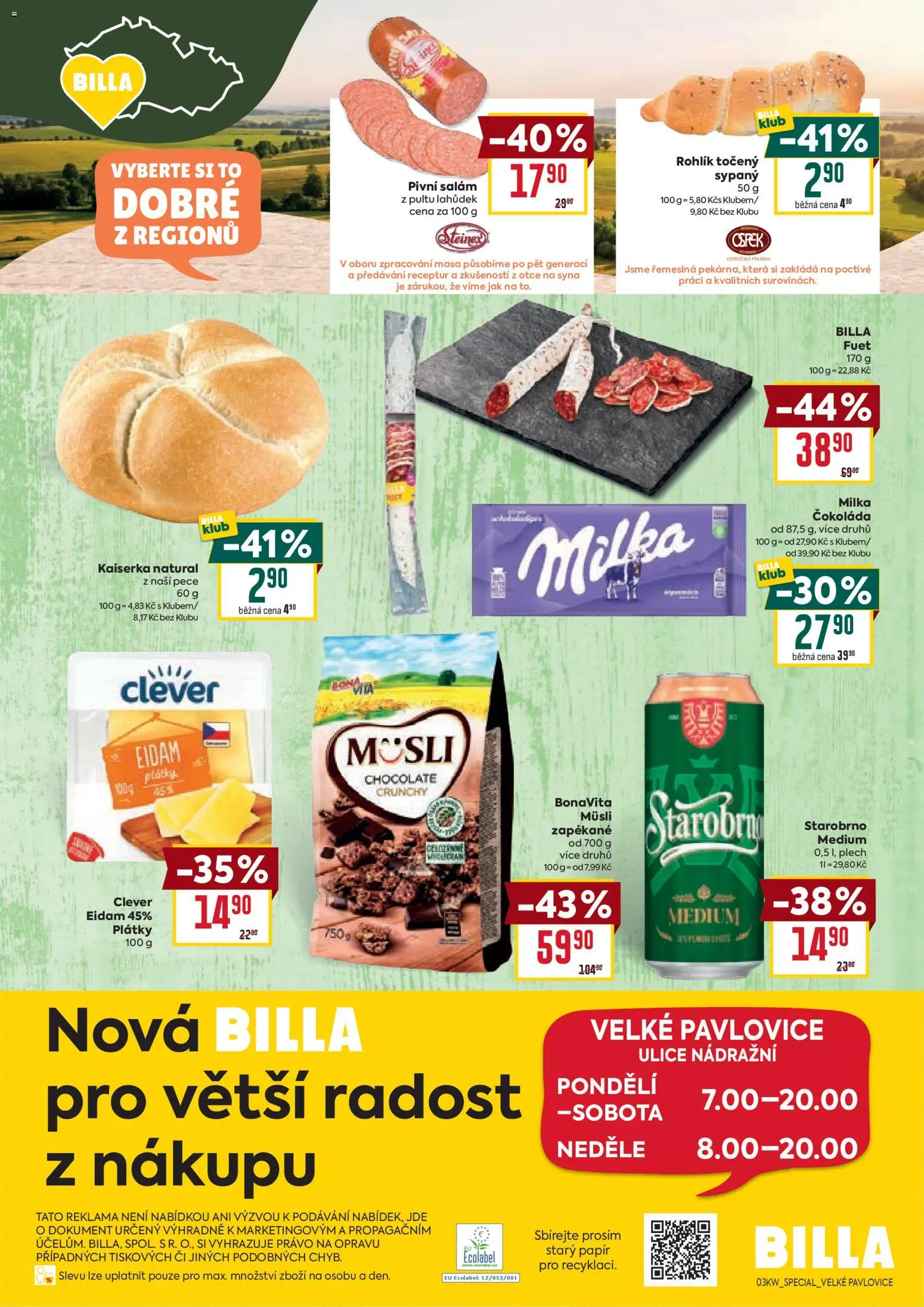 Billa leták - Speciál: Velké Pavlovice od 14.01.2026 | Strana: 2 | Produkty: Starobrno, Pekárna, Müsli, Clever