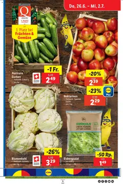 Lidl Aktionen ab 26.06.2025 | Seite: 9 | Produkte: Nektarinen, Blumenkohl, Gemüse, Gurken