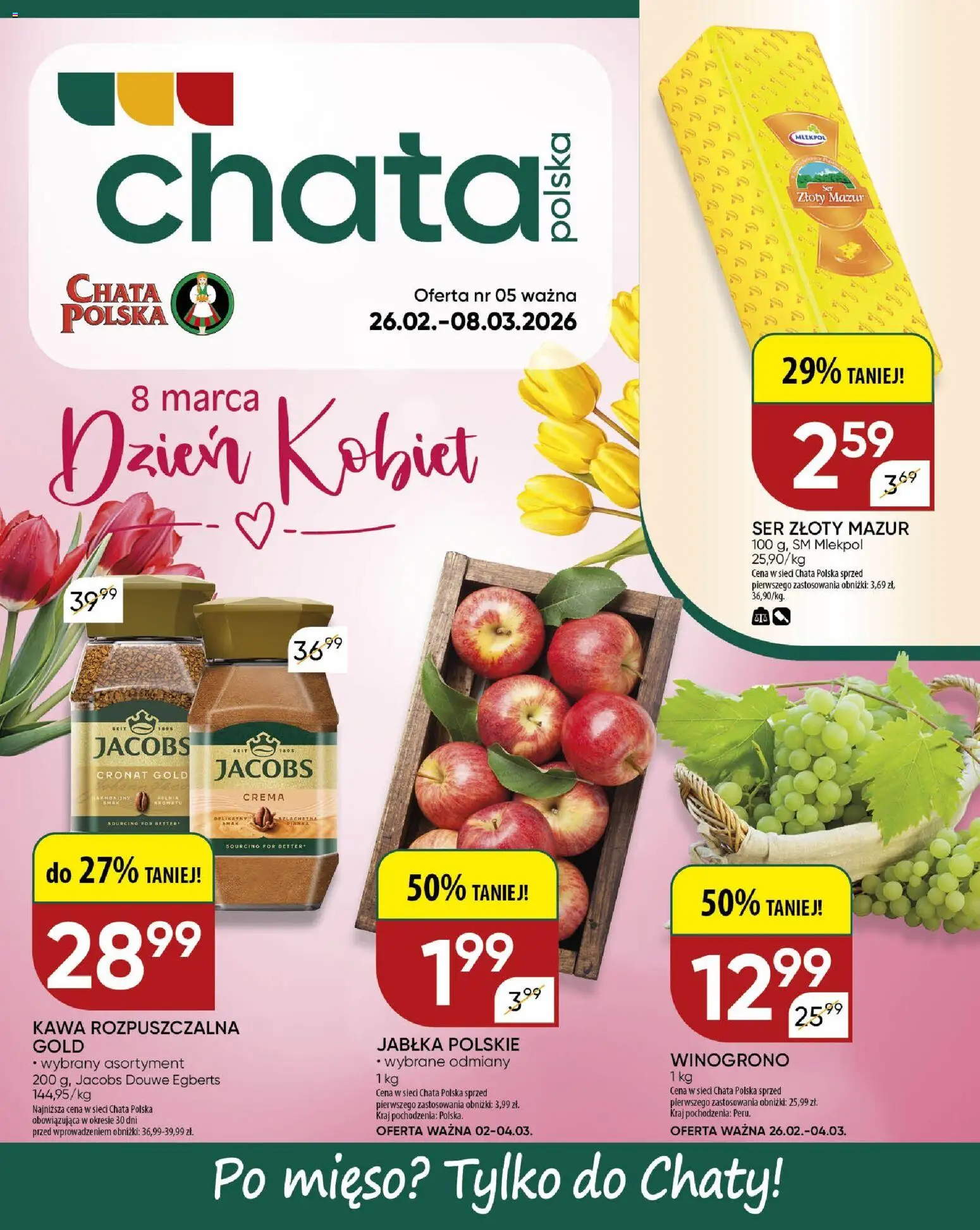 Chata Polska Gazetka od 26.02.2026 | Strona: 1 | Produkty: Mięso, Kawa rozpuszczalna, Ser, Kawa