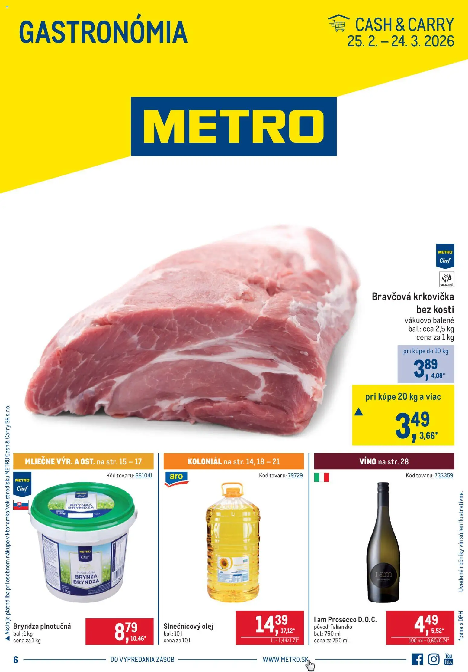 Nové Metro akcie – leták je platný od 25.02.2026 | Strana: 1 | Produkty: Olej, Prosecco, Bryndza, Slnečnicový olej