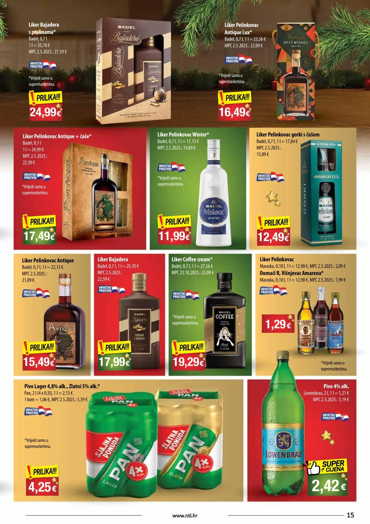 NTL katalog | vrijedi od 17.12.2025 | Stranica: 15 | Proizvodi: Pelinkovac, Pivo, Pelinkovac Antique, Liker