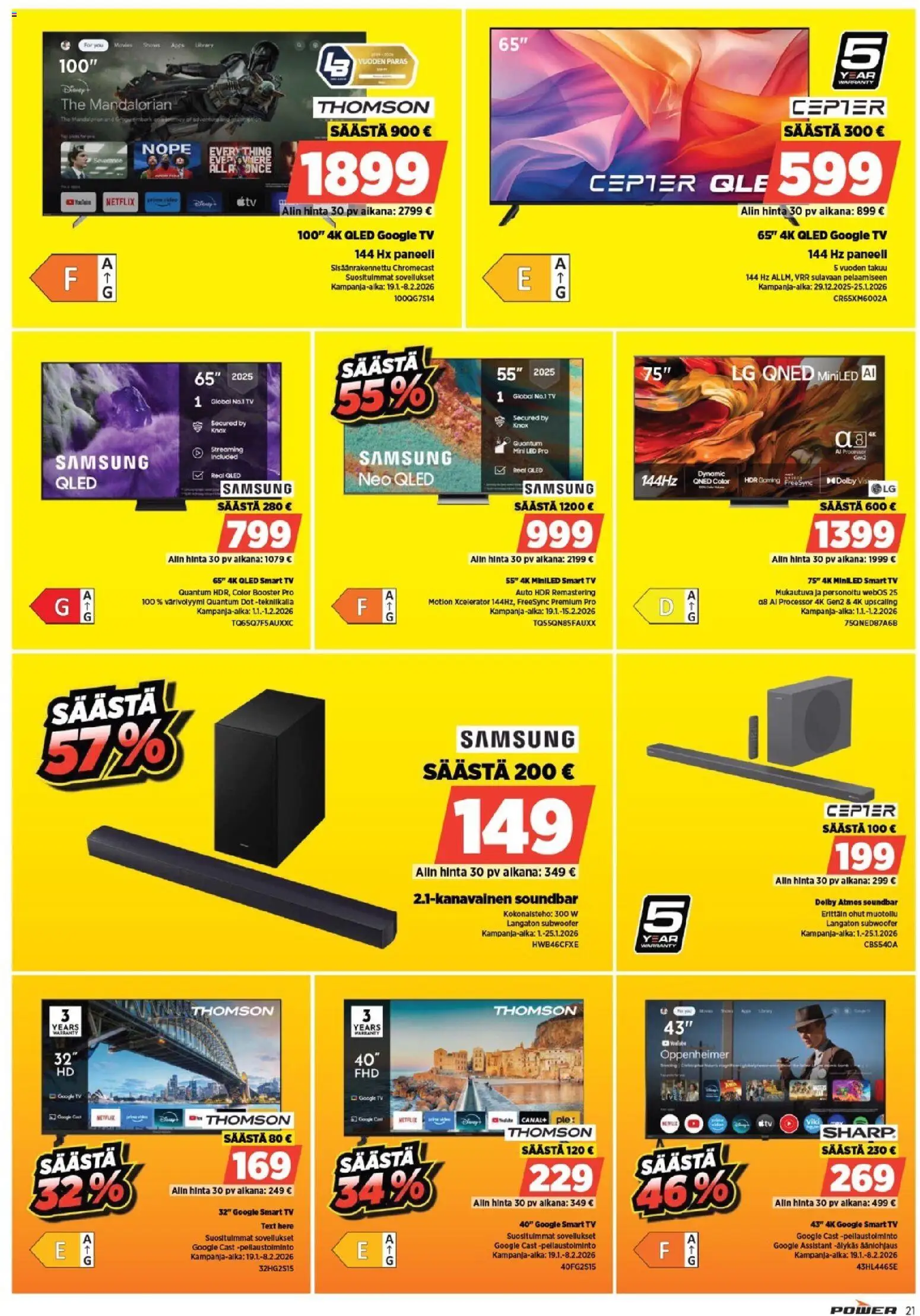 Power tarjoukset – voimassa 19.01.2026 alkaen | Sivu: 24 | Tuotteet: Soundbar, TV