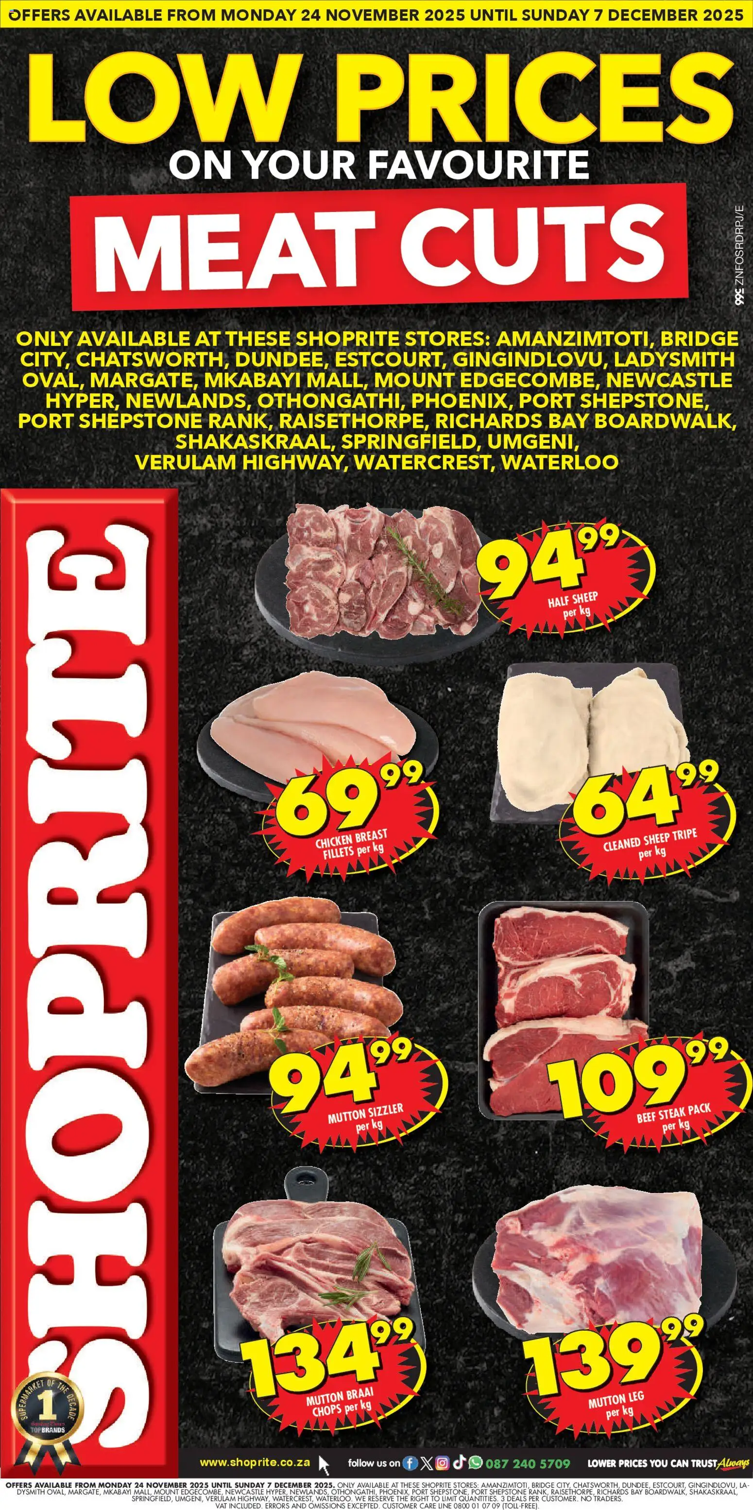 New Shoprite catalogue – valid from 24.11.2025 | Page: 1 | Products: Steak, Chicken, Beef