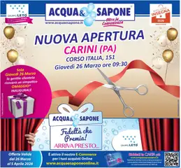 Anteprima del volantino Acqua e Sapone volantino Carini valido a partire dal 26.03.2026