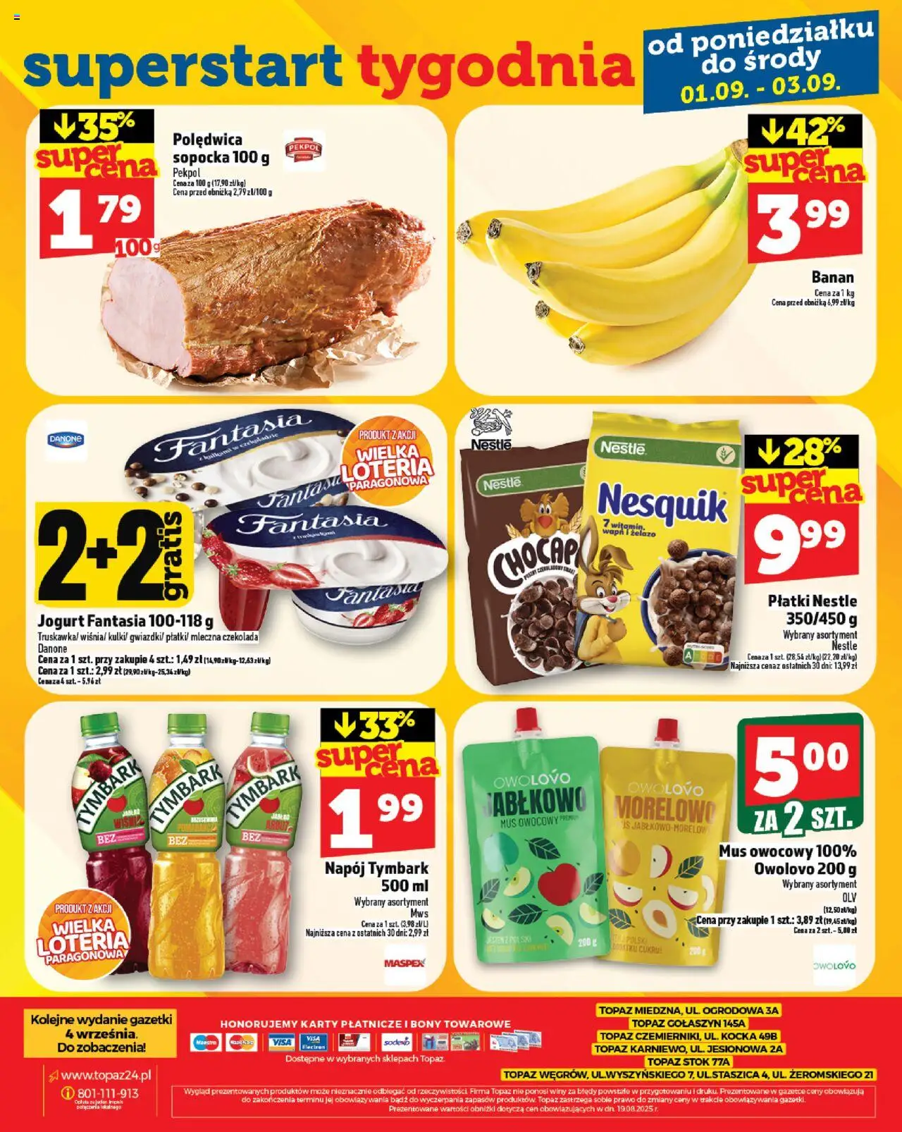 Topaz Gazetka - Ceny małe na stałe od 28.08.2025 | Strona: 28 | Produkty: Arbuz, Jogurt, Czekolada, Banan