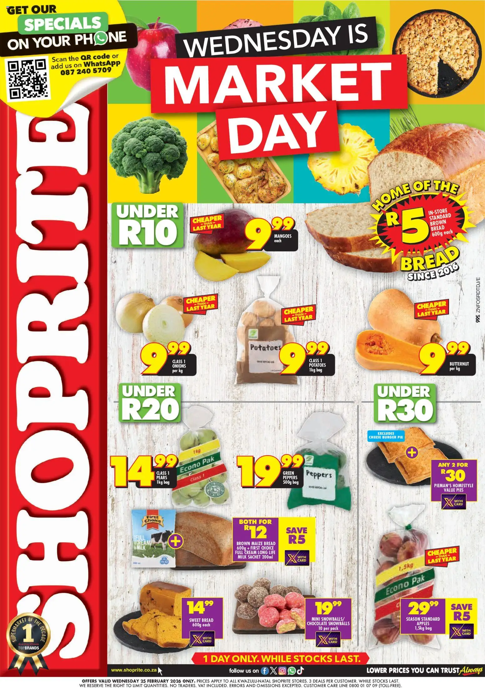 New Shoprite catalogue – valid from 25.02.2026 | Page: 1 | Products: Milk, Bread, Apples, Potatoes