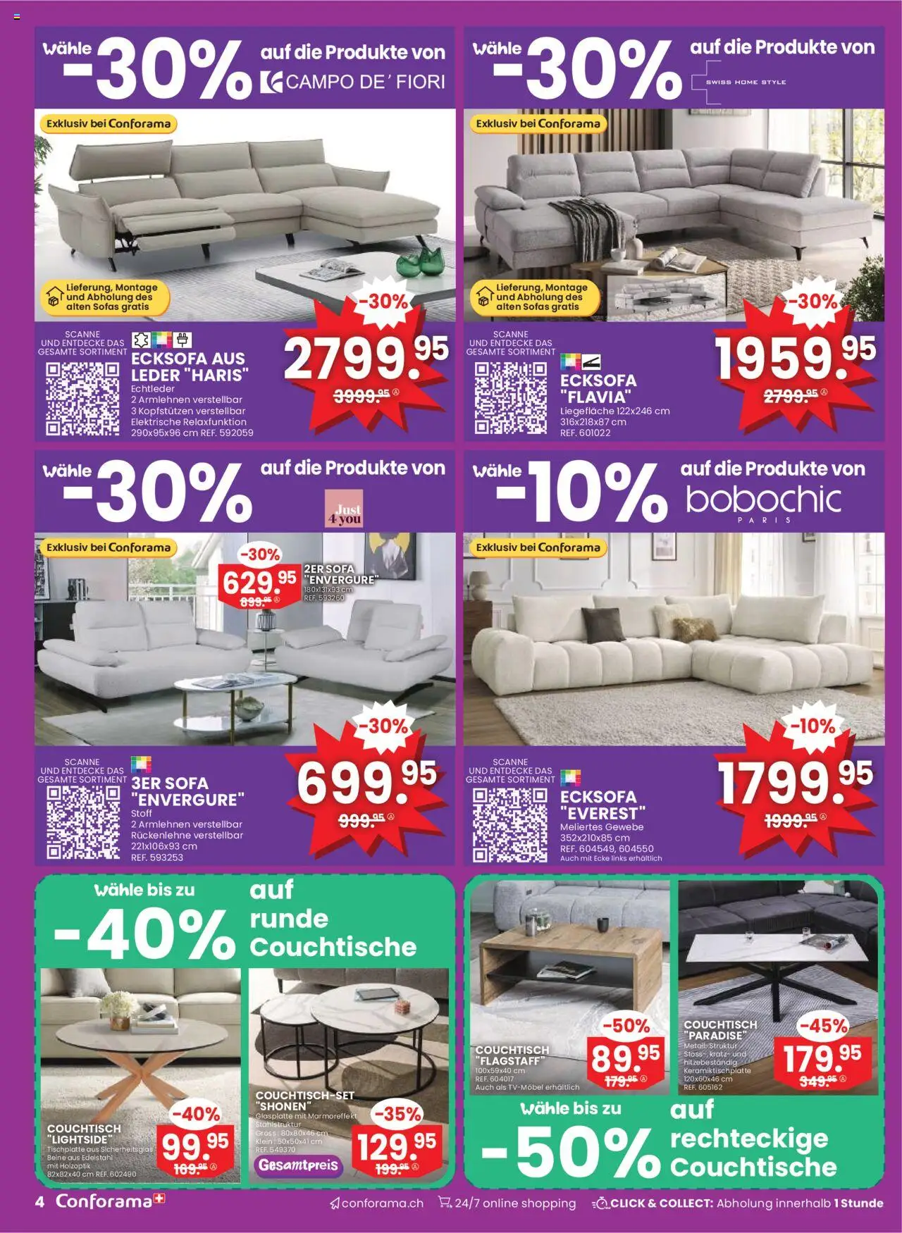 Conforama Aktionen – gültig ab 01.10.2025 | Seite: 4 | Produkte: Sofa, Couchtisch, Ecksofa