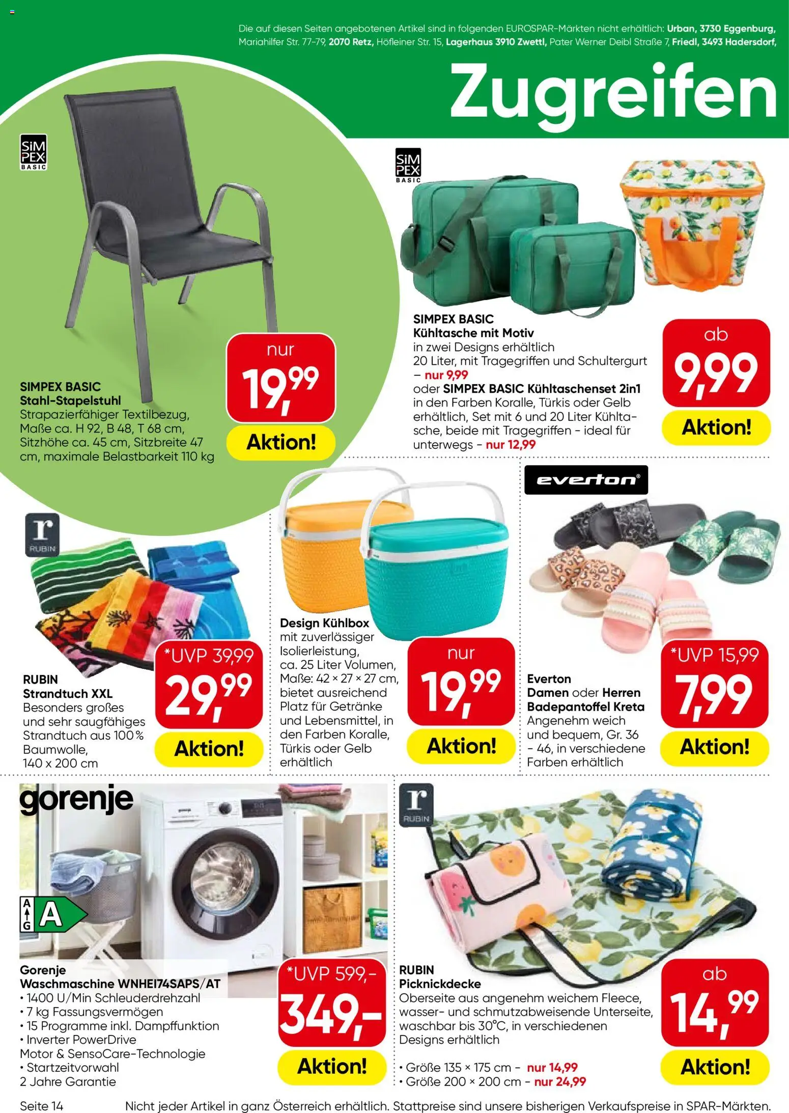 Eurospar Flugblatt gültig ab 23.04.2026 | Seite: 14 | Produkte: Wasser, Waschmaschine