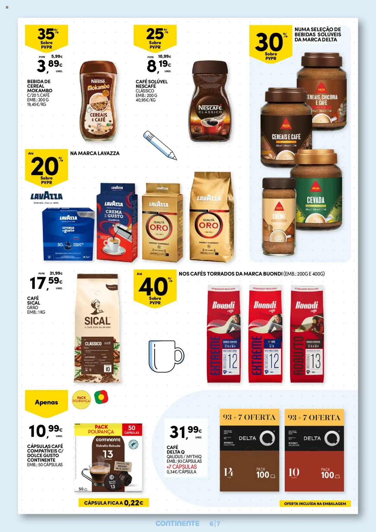 Continente Pequeno Almoço: Regressamos com energia │ válido de 19.08.2025 | Página: 7 | Produtos: Delta q, Café, Cereais, Creme