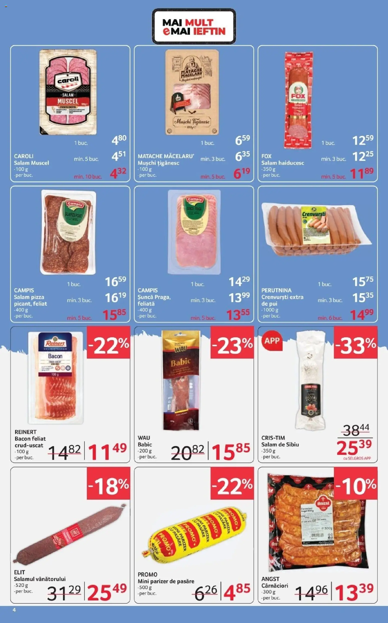 Noul catalog Selgros – valabil de la 23.01.2026 | Pagină: 4 | Produse: Crenvurști, Salam, Șuncă, Parizer