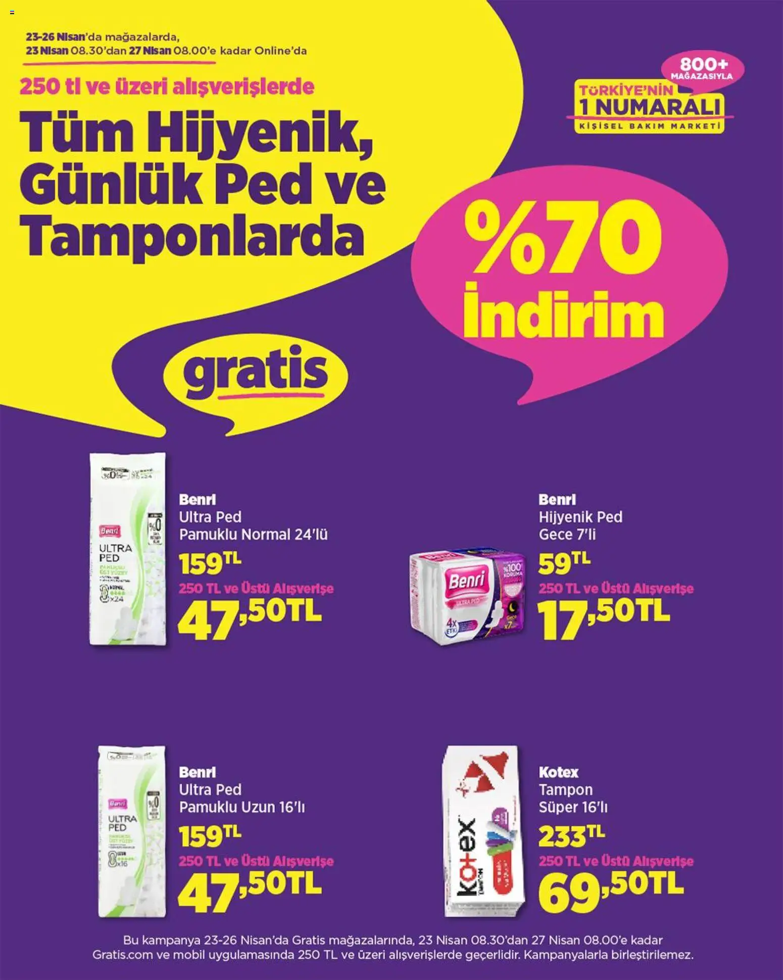 Gratis İndirim - 23.04.2026 tarihinden itibaren geçerlidir | Sayfa: 5 | Ürünler: Hijyenik ped