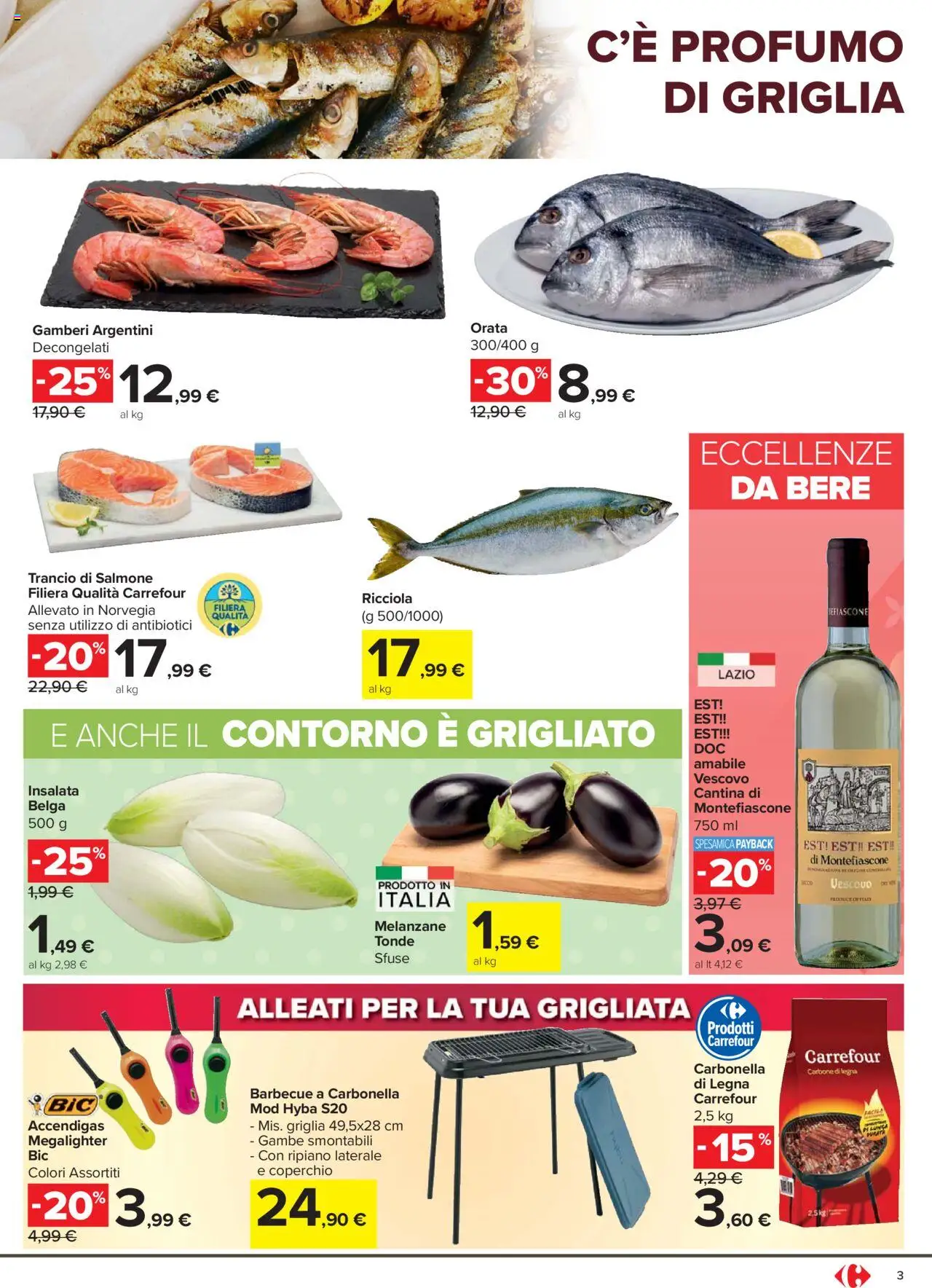 Volantino Carrefour del 07.08.2025 | Pagina: 3 | Prodotti: Ripiano, Salmone, Barbecue, Melanzane