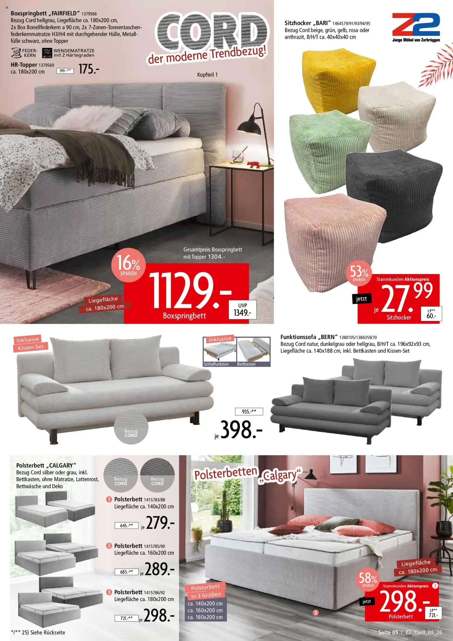 Zurbrüggen Trendbezug Cord – gültig ab 28.03.2026 | Seite: 5 | Produkte: Boxspringbett, Polsterbett, Box, Bettwäsche