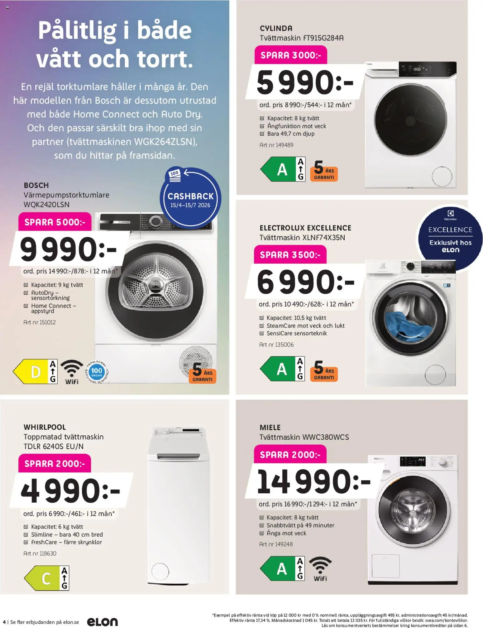 Elon reklamblad aktuell från 27.04.2026 | Sida: 4 | Produkter: Tvättmaskin, Torktumlare