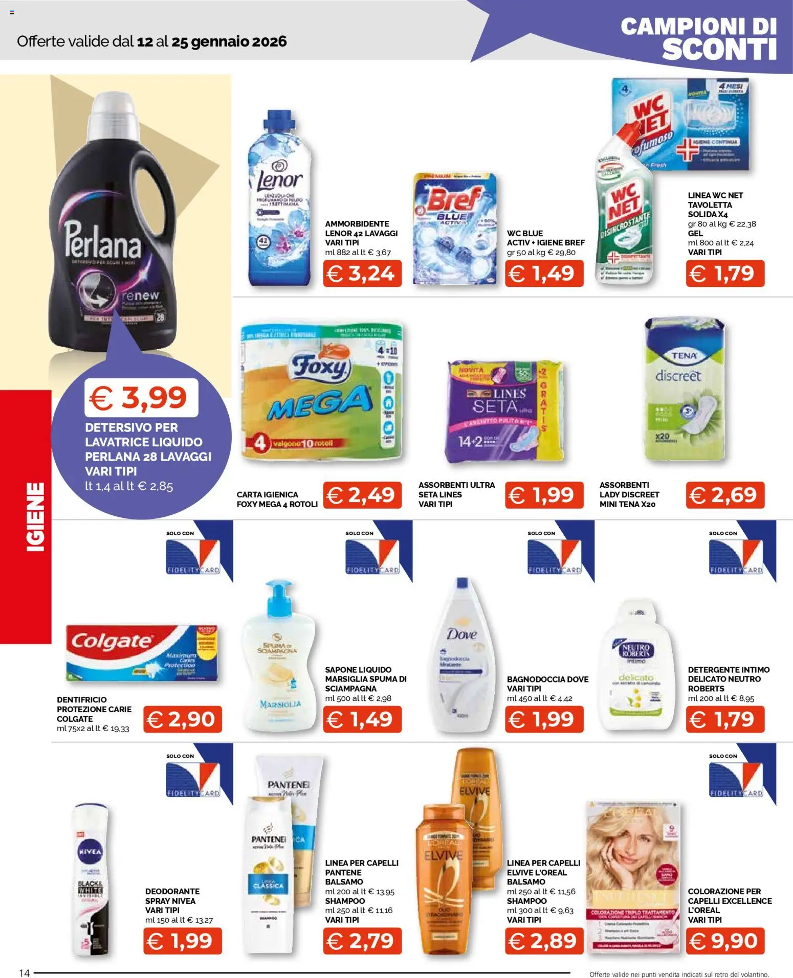 Volantino Mercatò del 12.01.2026 | Pagina: 14 | Prodotti: Sapone, Dentifricio, Ammorbidente, Lavatrice