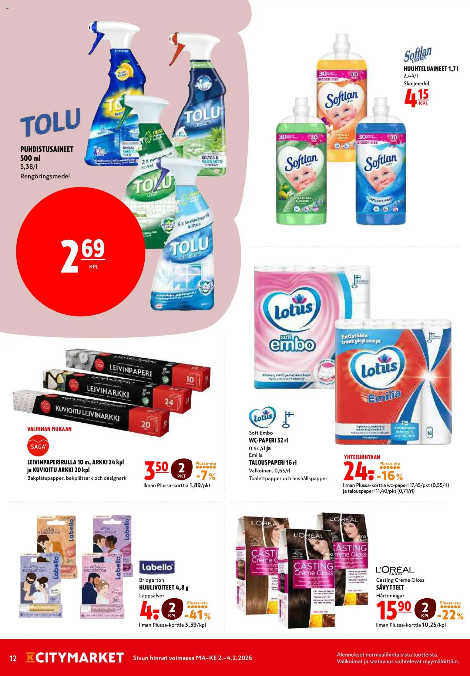 K-Citymarket tarjoukset – voimassa 02.02.2026 alkaen | Sivu: 12 | Tuotteet: Leivinpaperi