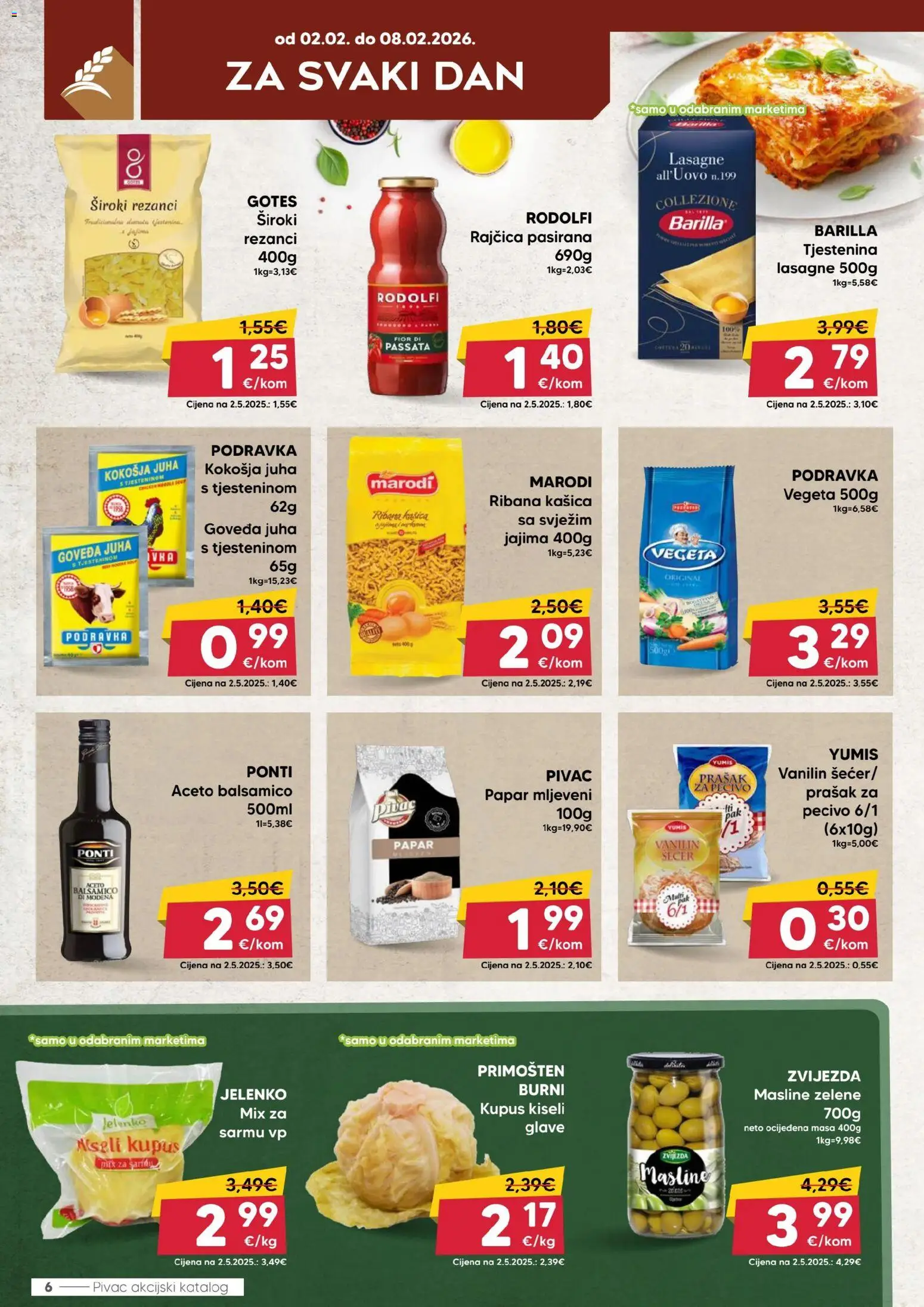 Pivac katalog | vrijedi od 02.02.2026 | Stranica: 6 | Proizvodi: Lasagne, Tjestenina, Kupus, Barilla