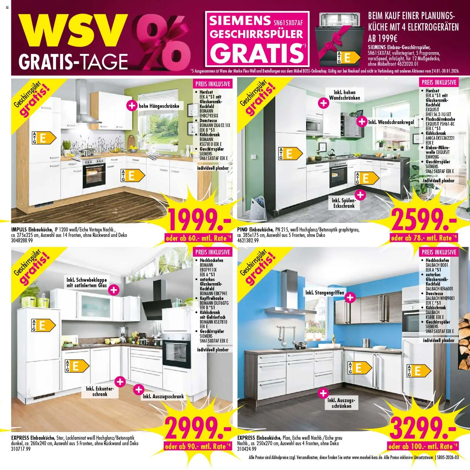 SB Möbel Boss Prospekt 	 – gültig ab 24.01.2026 | Seite: 3 | Produkte: Geschirrspüler, Schrank, Küche, Kochfeld