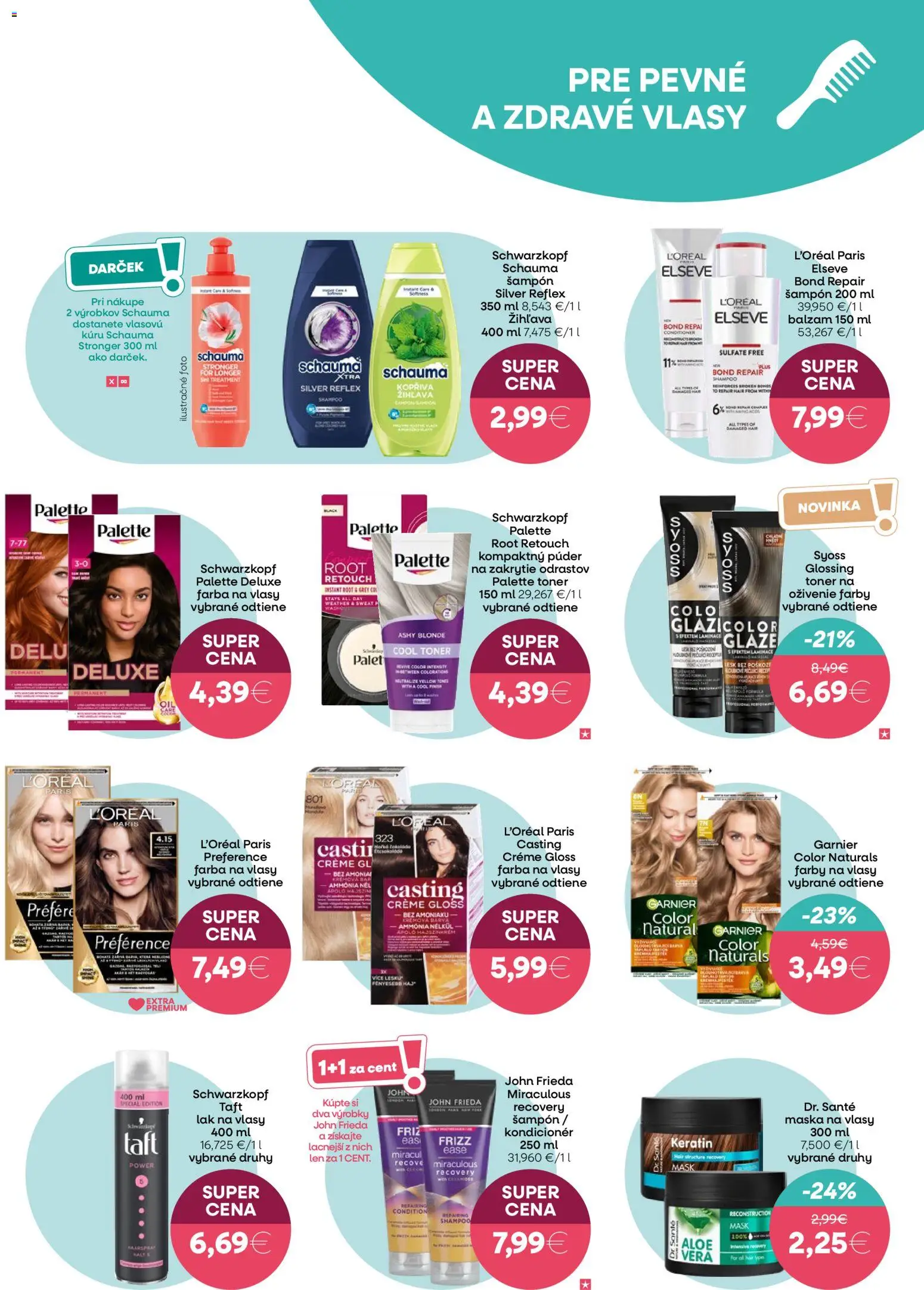 Nové 101 drogerie akcie – leták je platný od 15.04.2026 | Strana: 7 | Produkty: Šampón, Lak na vlasy, Farba na vlasy, Toner