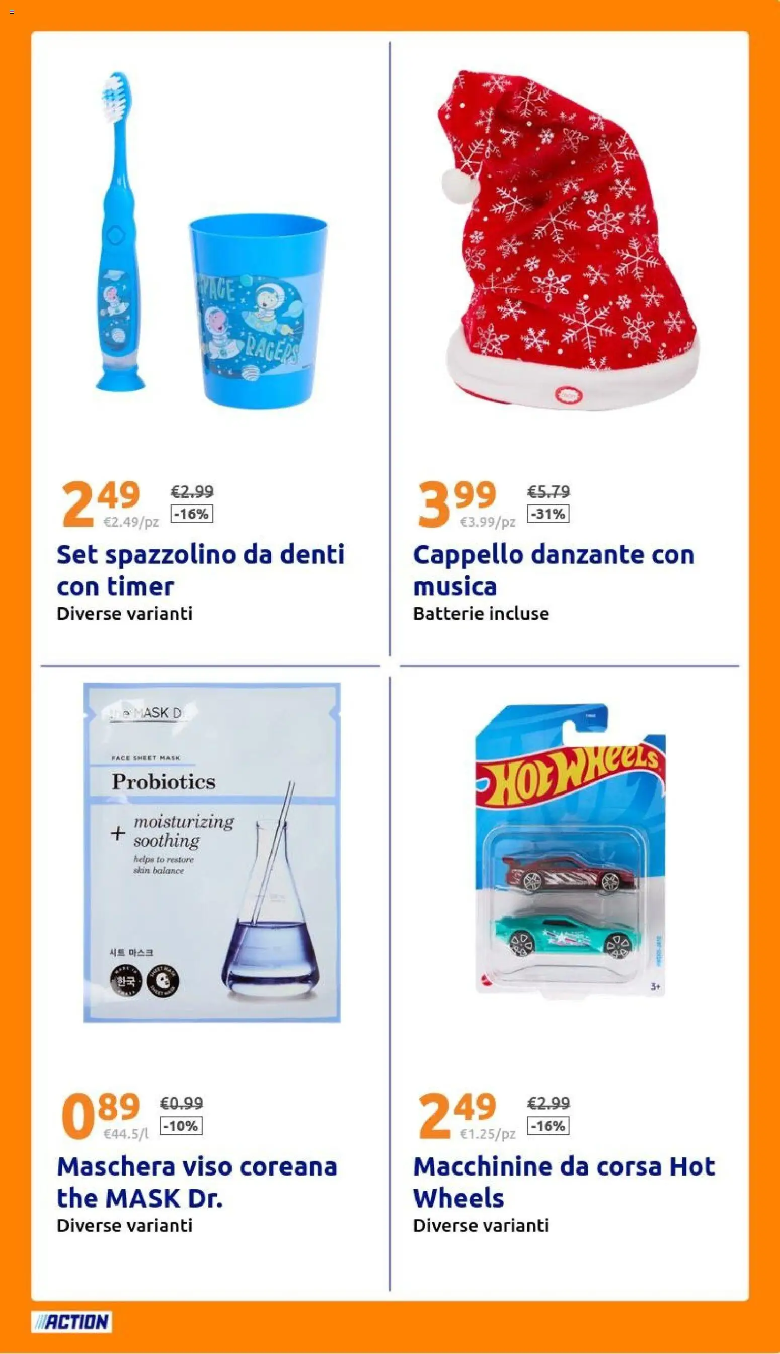 Volantino Action del 24.12.2025 | Pagina: 27 | Prodotti: Spazzolino, Maschera viso, Cappello, Batterie