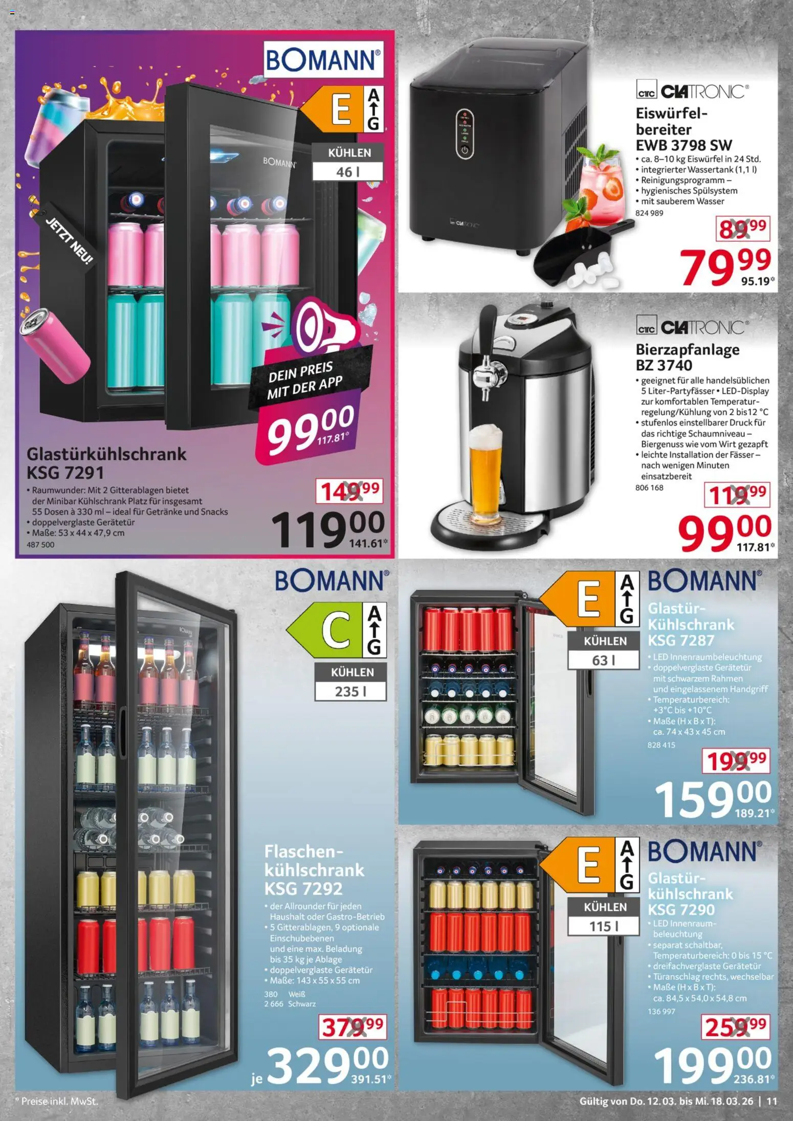 Selgros  Non Food – gültig ab 12.03.2026 | Seite: 11 | Produkte: Kühlschrank, Wasser