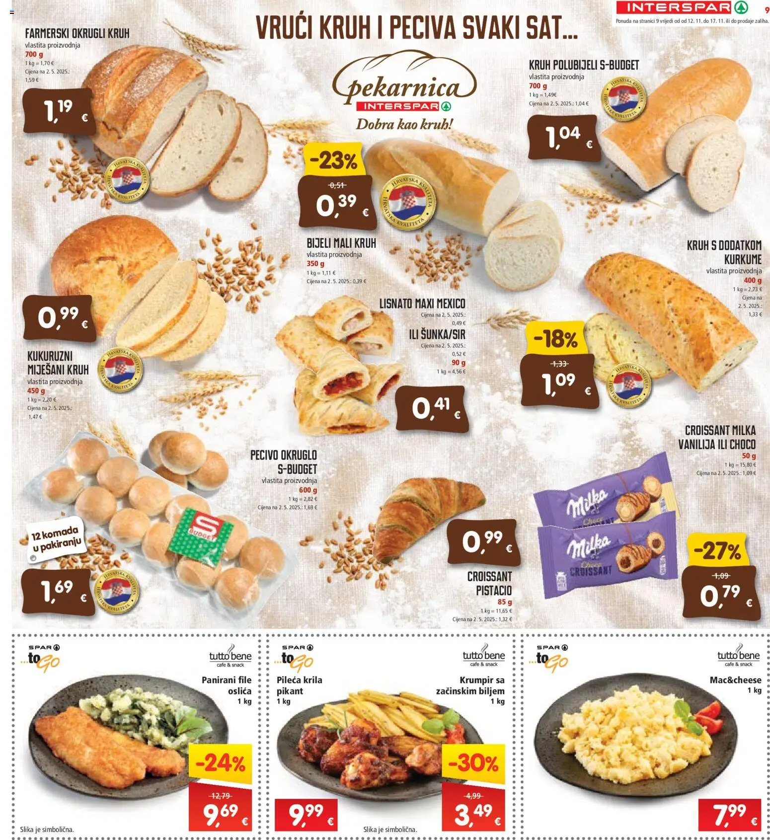 Interspar katalog | vrijedi od 12.11.2025 | Stranica: 9 | Proizvodi: Pileća krila, Krumpir, Sat, Pecivo