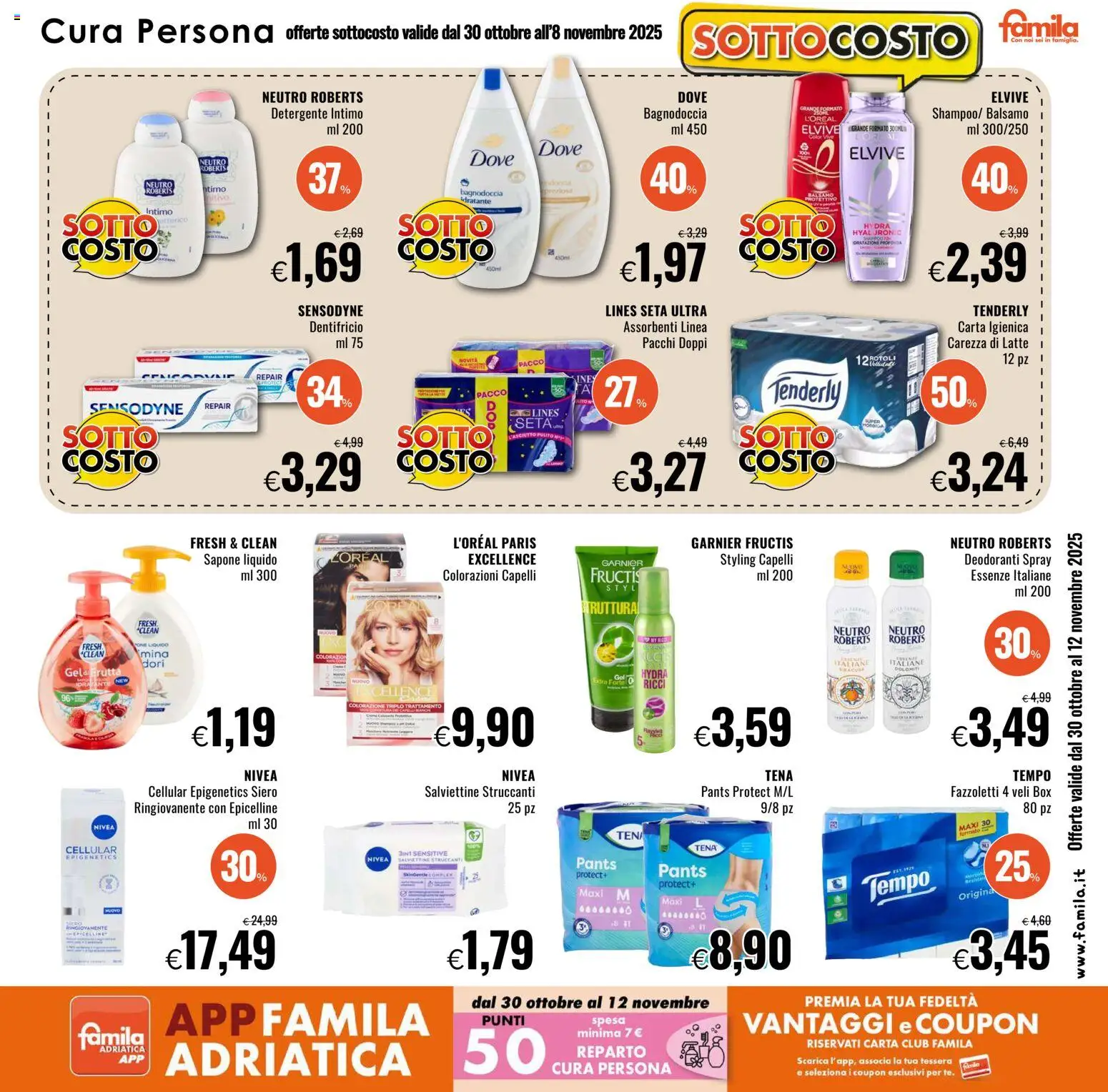 Volantino Famila del 30.10.2025 | Pagina: 9 | Prodotti: Balsamo, Sapone, Detergente intimo, Detergente
