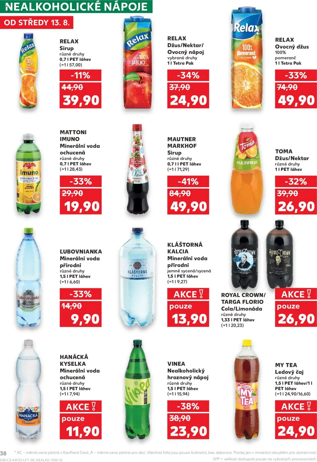 Kaufland leták - Brno od 13.08.2025 | Strana: 38 | Produkty: Sirup, Kláštorná kalcia, Minerální voda, Cola