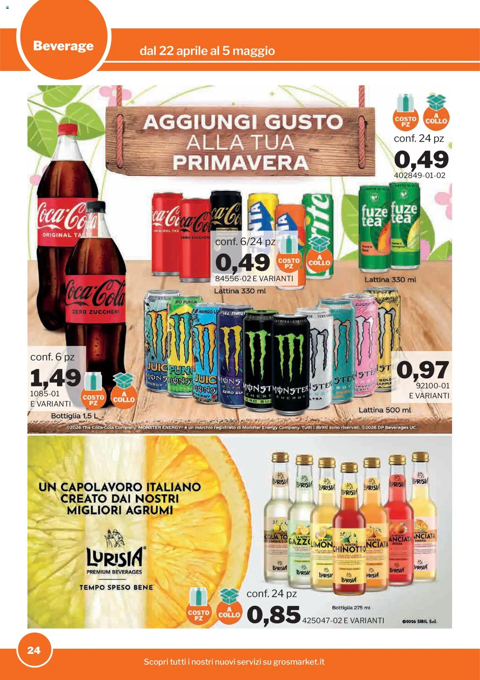 Volantino Sogegross del 22.04.2026 | Pagina: 24 | Prodotti: Chinotto, Agrumi, The, Bottiglia