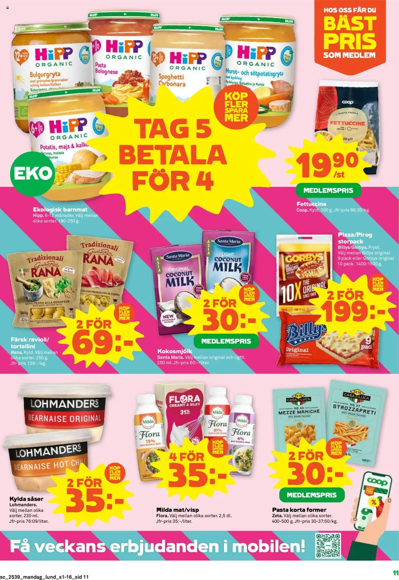 Stora Coop reklamblad aktuell från 22.09.2025 | Sida: 11 | Produkter: Spaghetti, Morot, Pesto, Majs