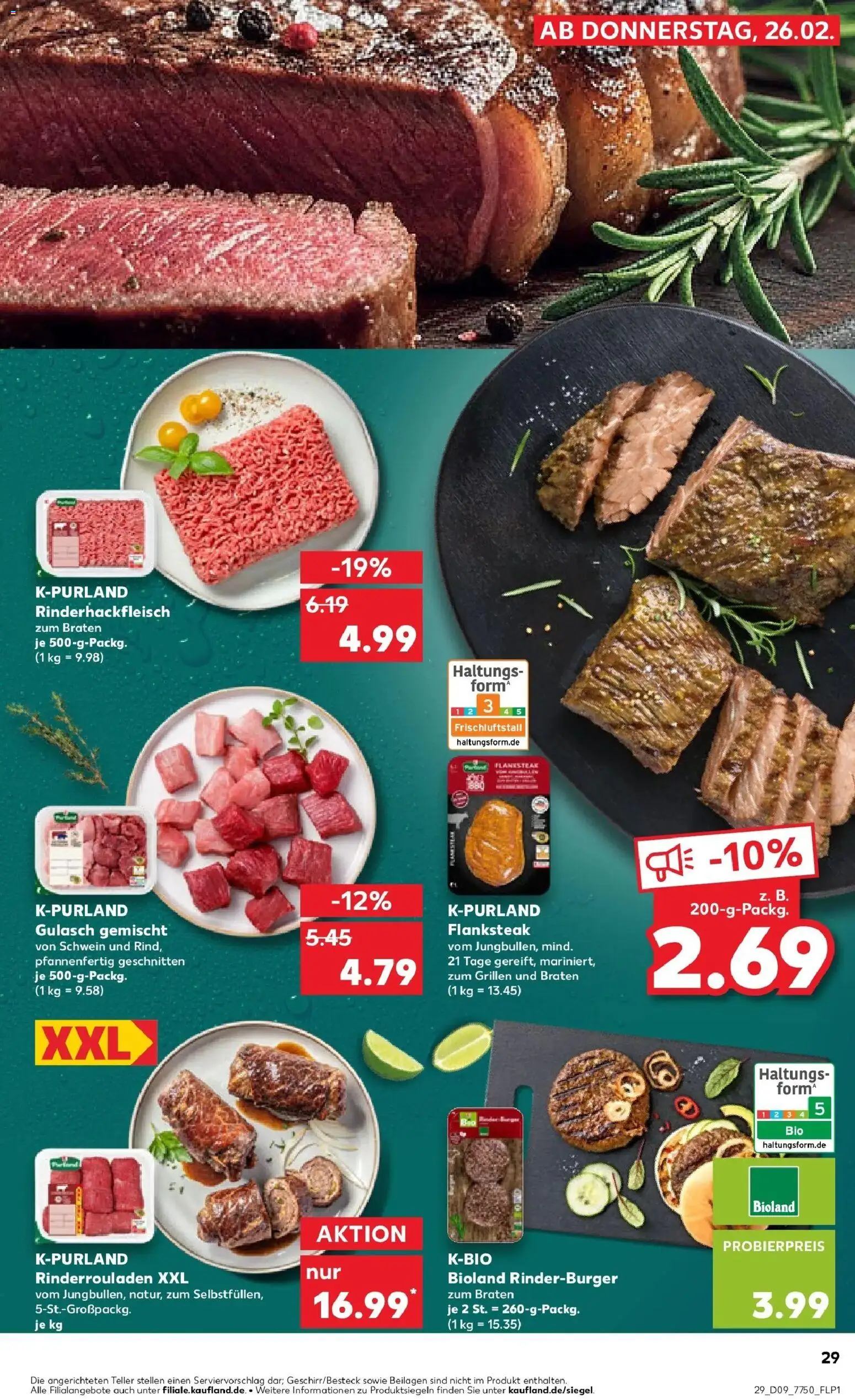 Kaufland prospekt Pfullingen	 – gültig ab 26.02.2026 | Seite: 29 | Produkte: Rinderrouladen, Burger, Gulasch, Steak