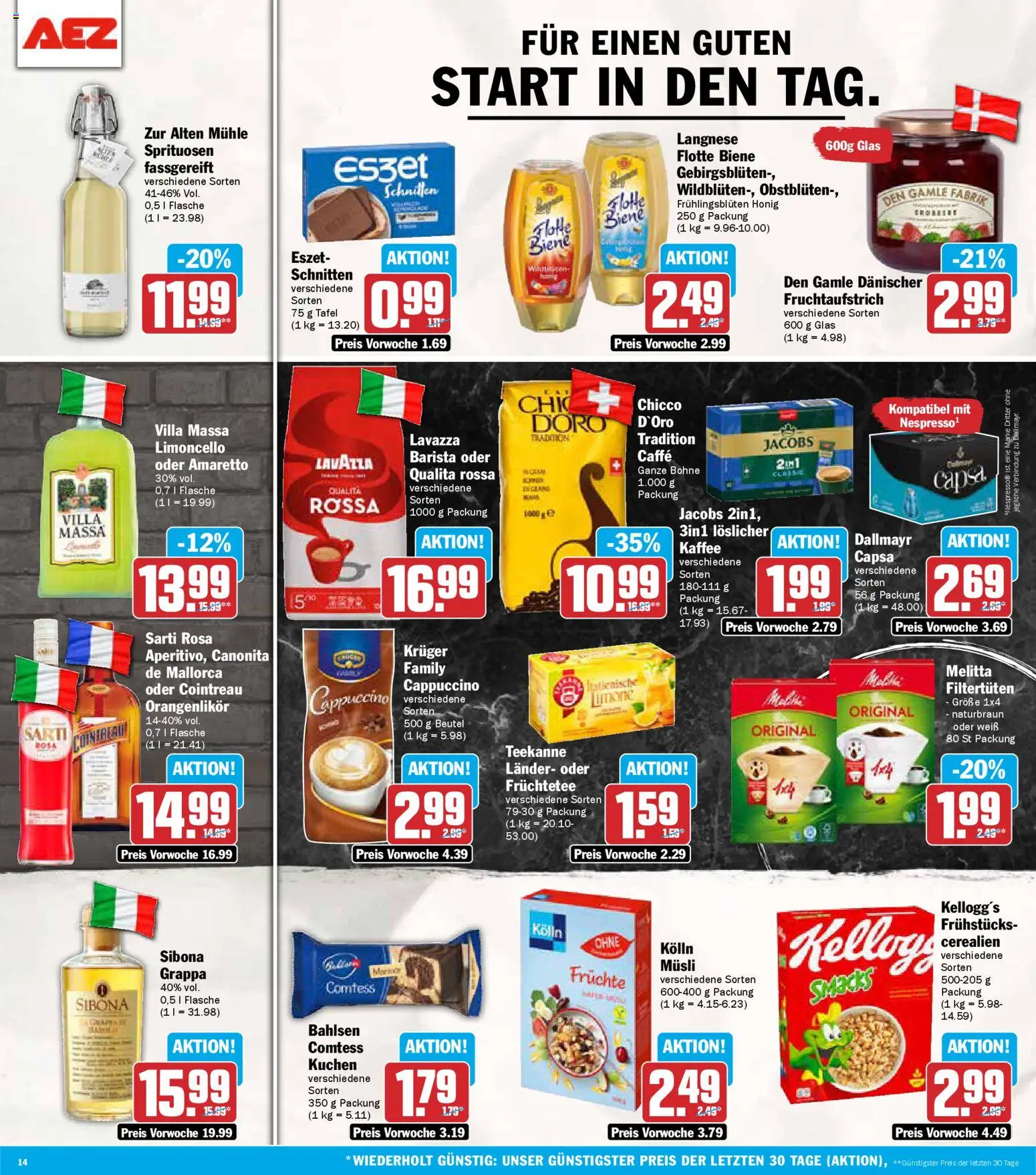 AEZ Prospekt 	 – gültig ab 10.11.2025 | Seite: 14 | Produkte: Lavazza, Kellogg's, Limoncello, Teekanne