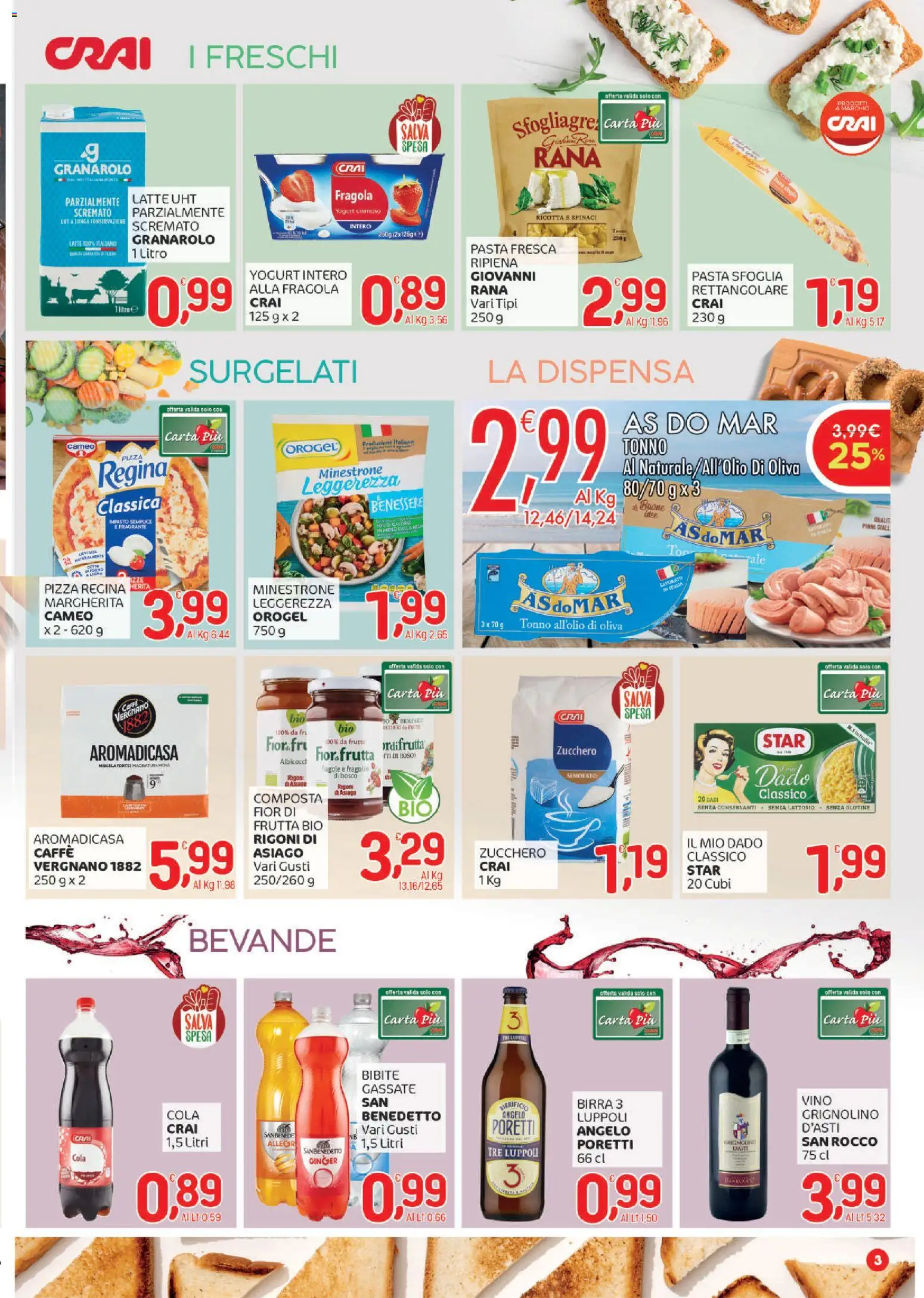 Volantino CRAI del 02.01.2026 | Pagina: 3 | Prodotti: Pasta sfoglia, Spinaci, Pinne, Tonno